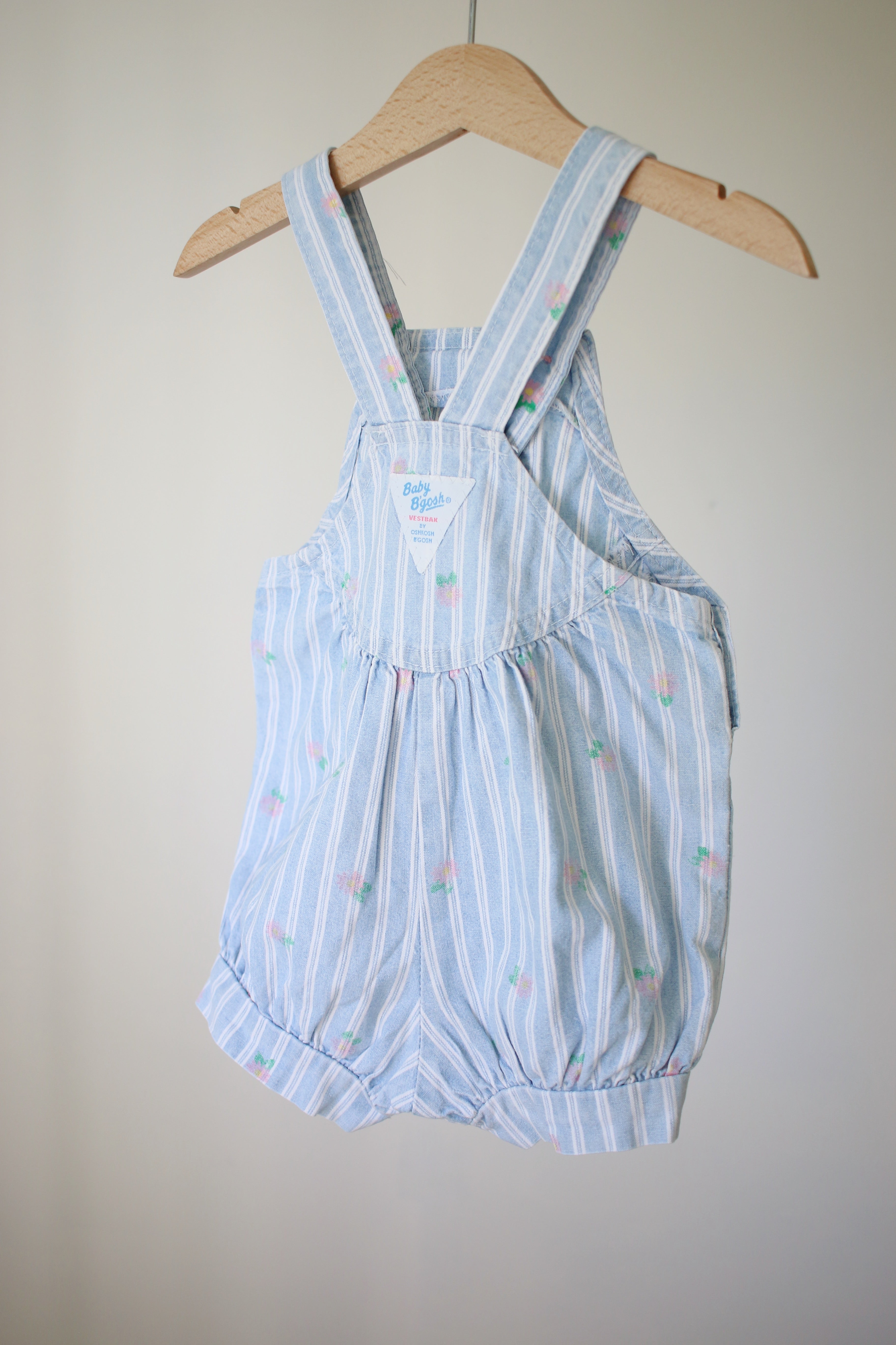 Vintage OshKosh blue striped floral bubble overalls - size 18 months - made in USA