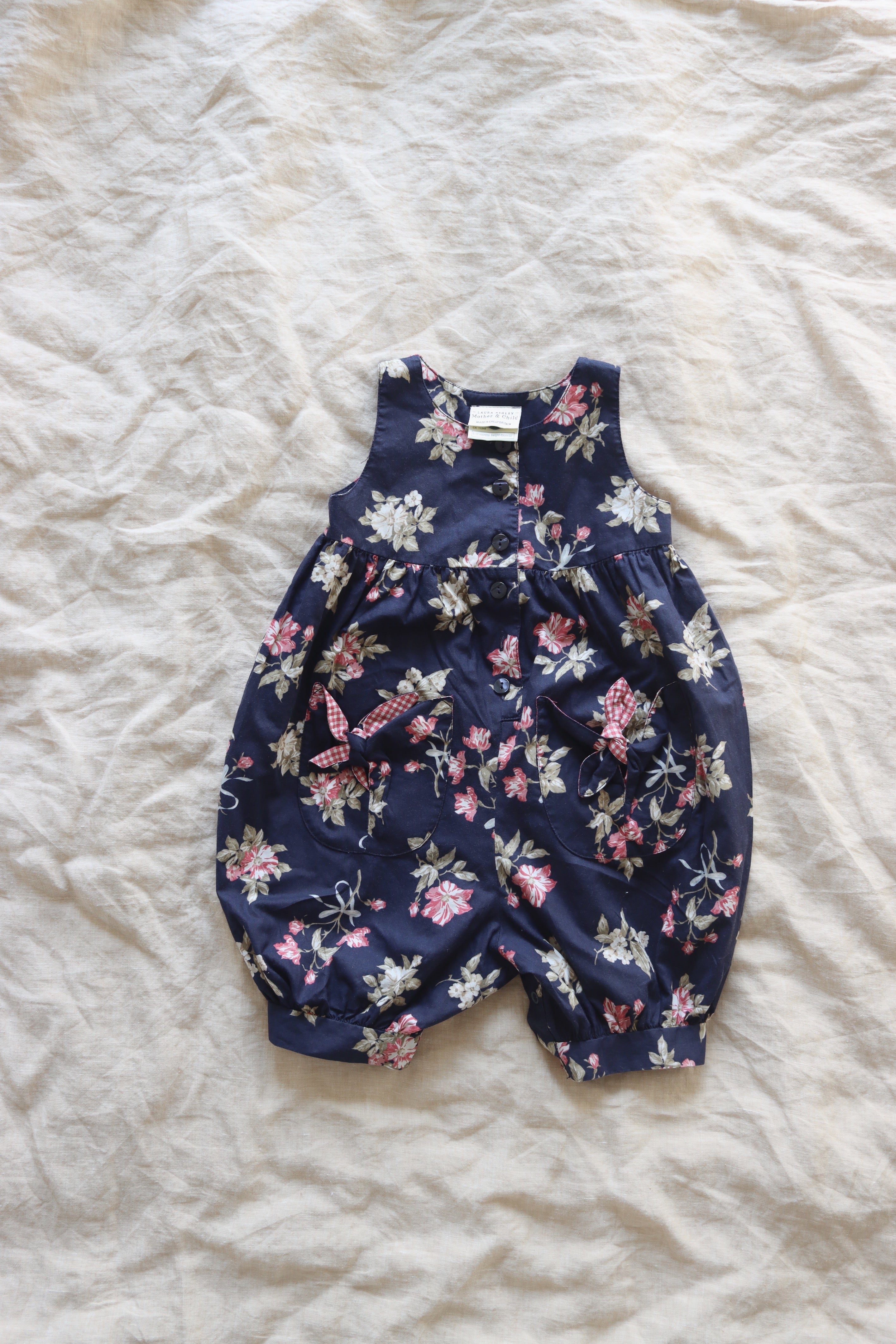 Vintage dark floral Laura Ashley jumpsuit - size 6-12 months - made in UK