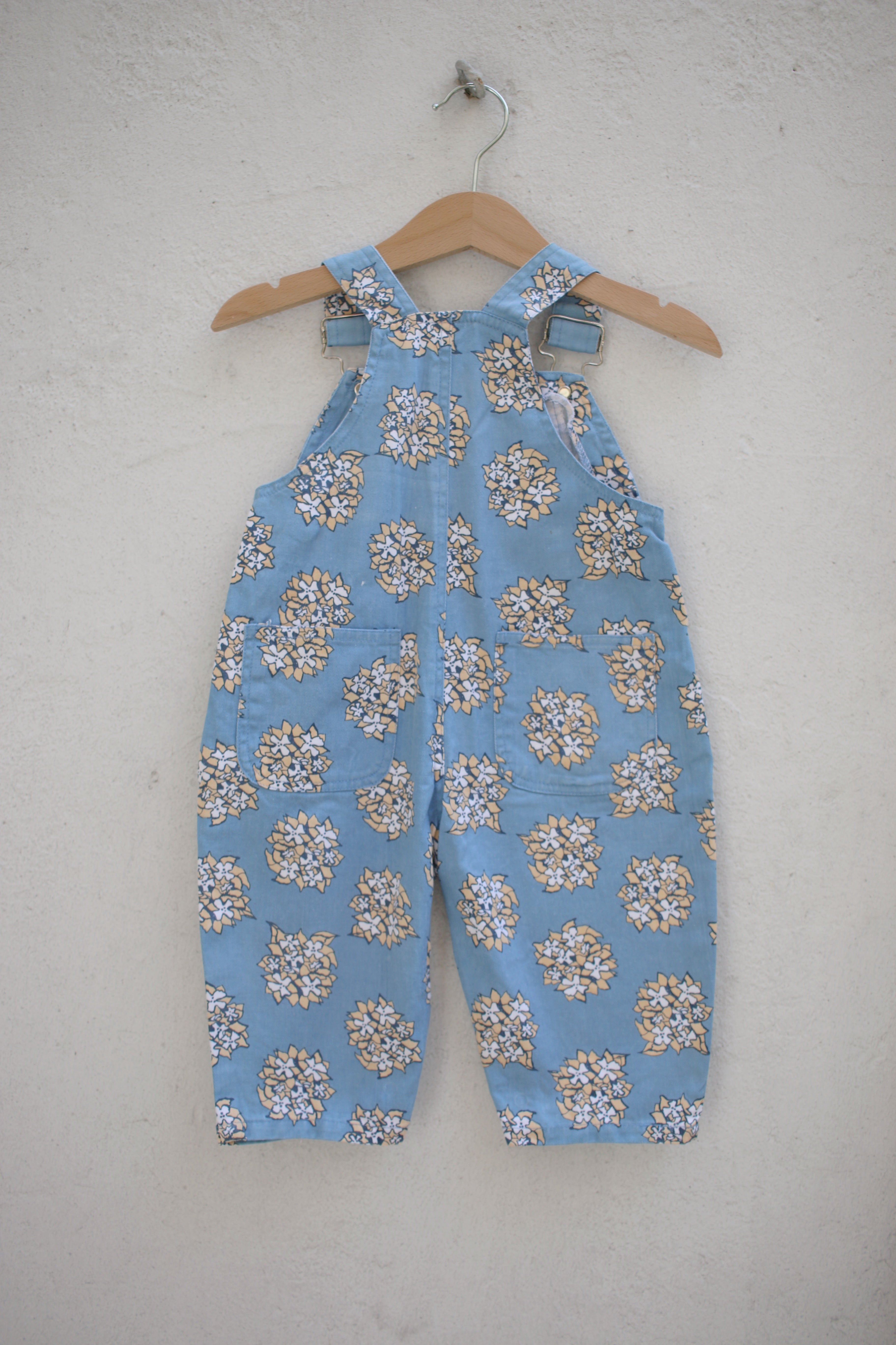 Vintage French floral denim overalls - size 6 months