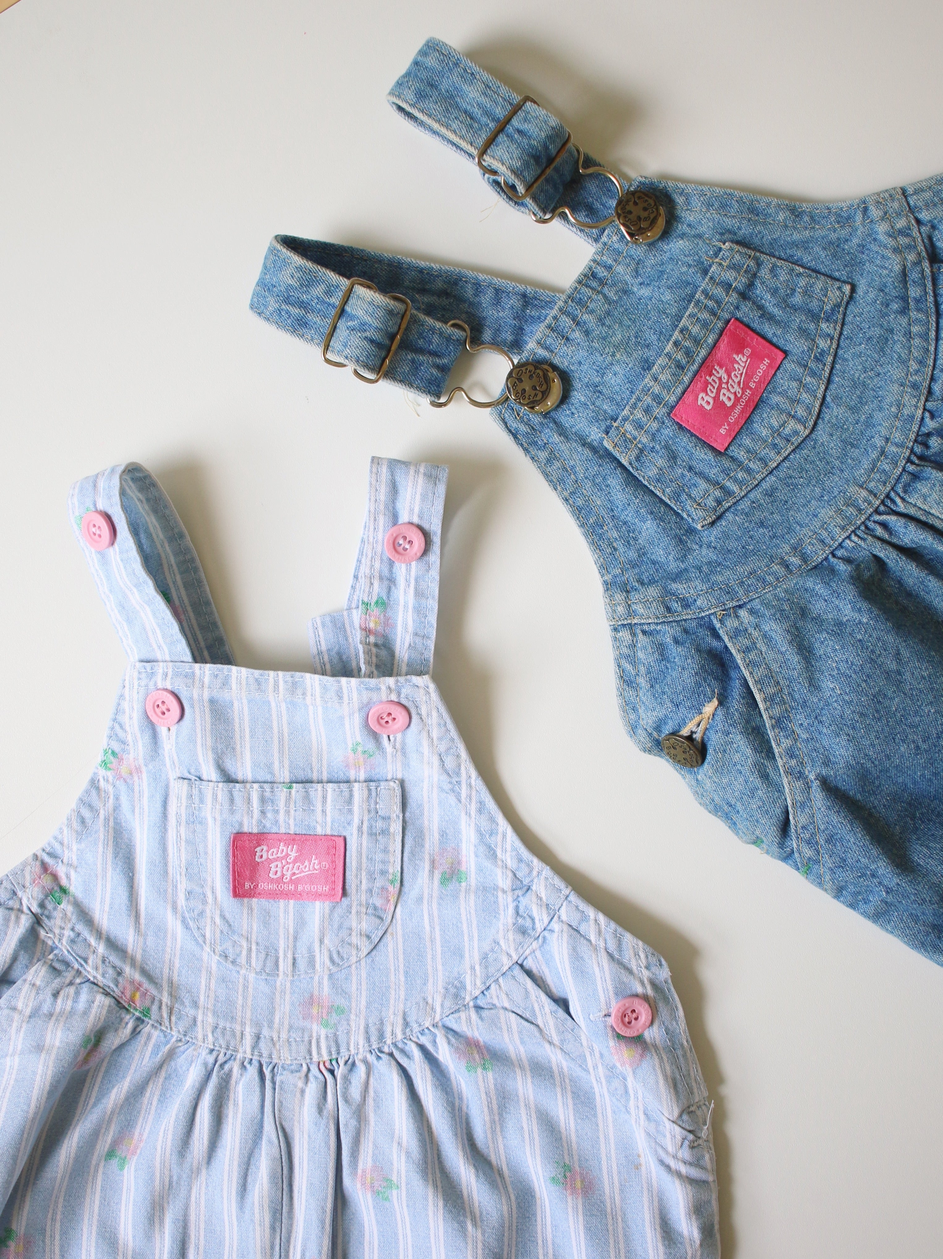 Vintage OshKosh blue striped floral bubble overalls - size 18 months - made in USA