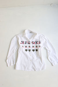 Vintage French white embroidered button-down blouse  - Size 7-8 years