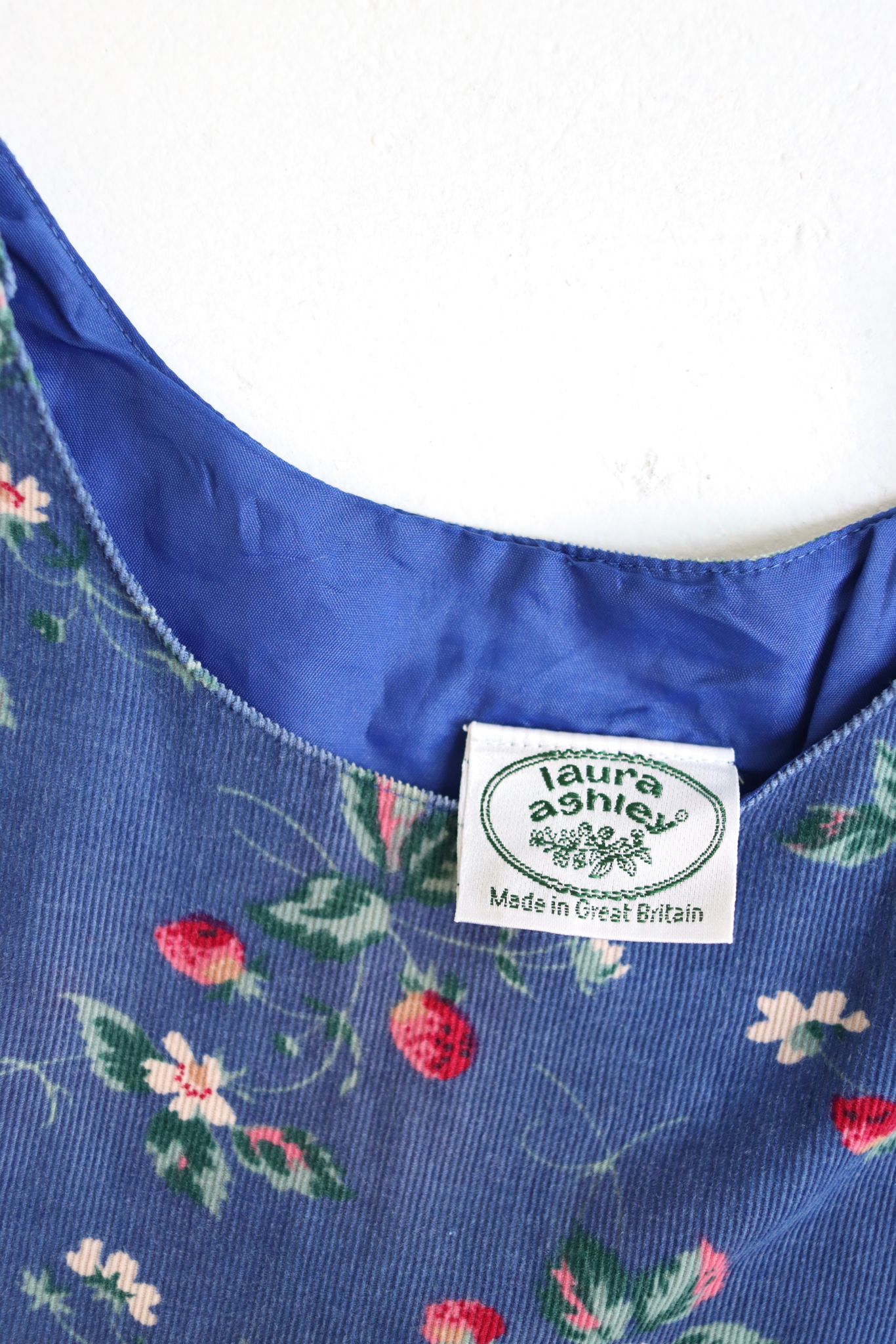 Vintage floral blue Laura Ashley Blouse corduroy dress- Size 3-4 years - made in Great Britain