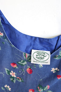 Vintage floral blue Laura Ashley Blouse corduroy dress- Size 3-4 years - made in Great Britain