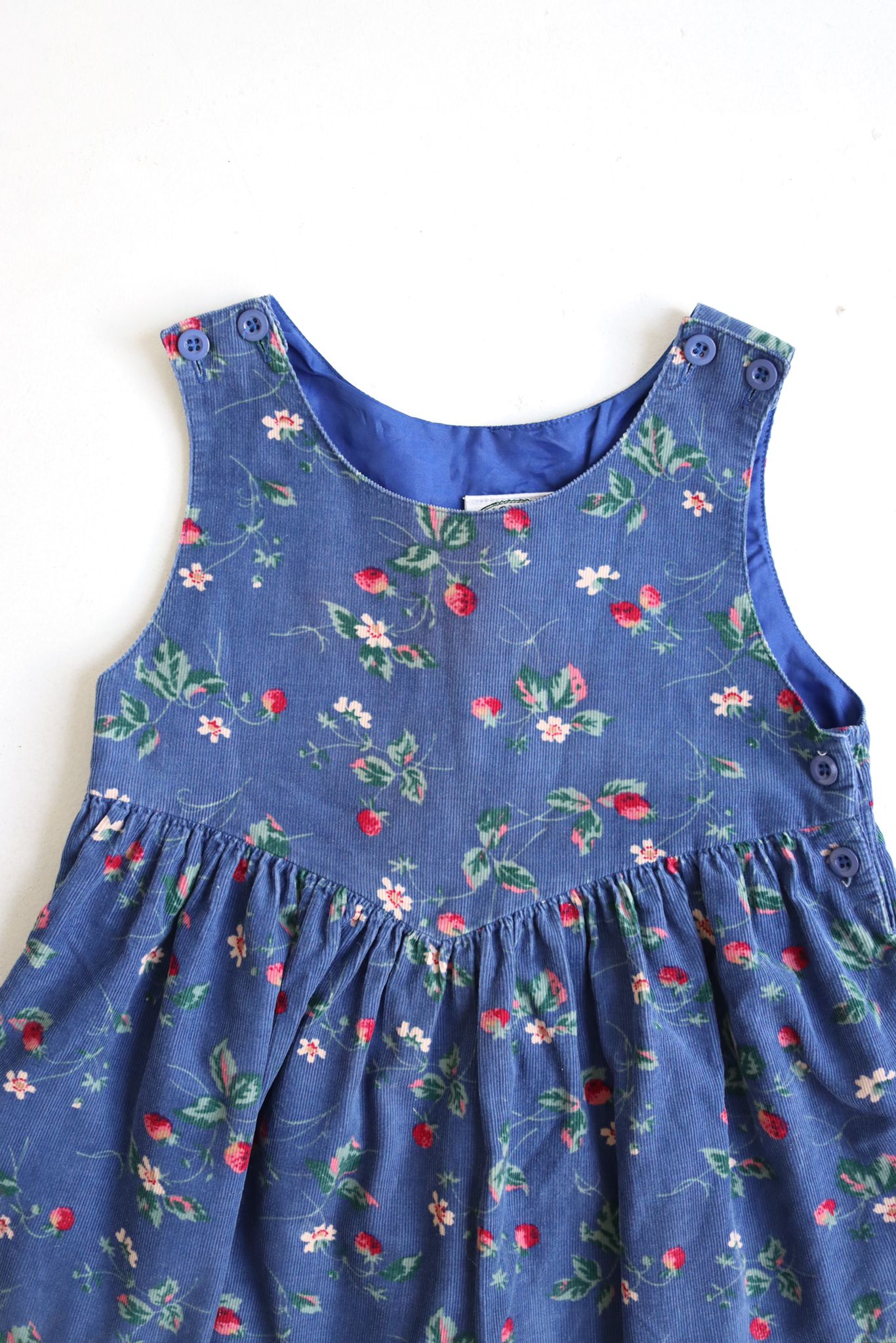 Vintage floral blue Laura Ashley Blouse corduroy dress- Size 3-4 years - made in Great Britain