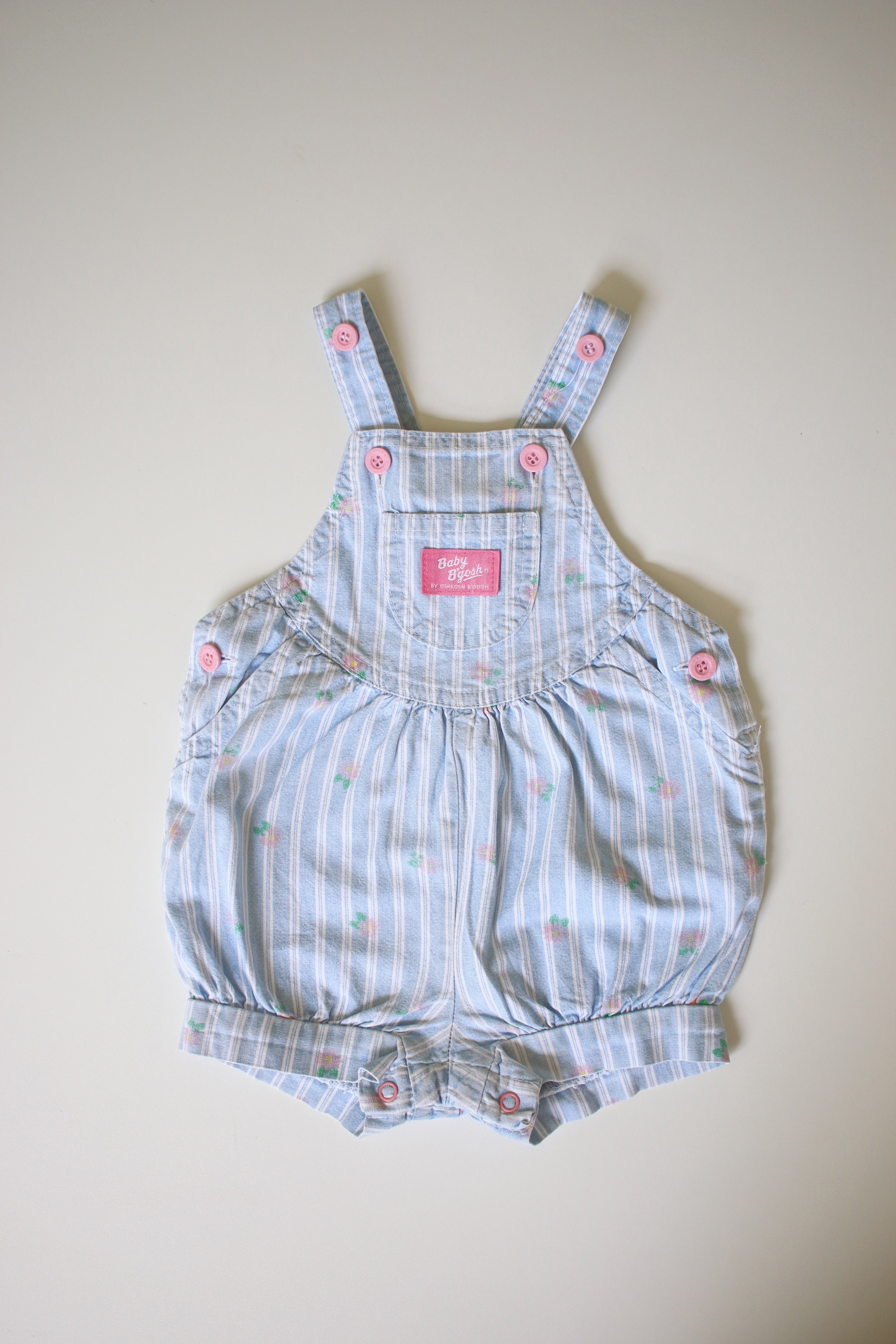 Vintage OshKosh blue striped floral bubble overalls - size 18 months - made in USA