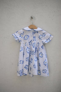 Vintage French blue floral sailor dress - size 12 months