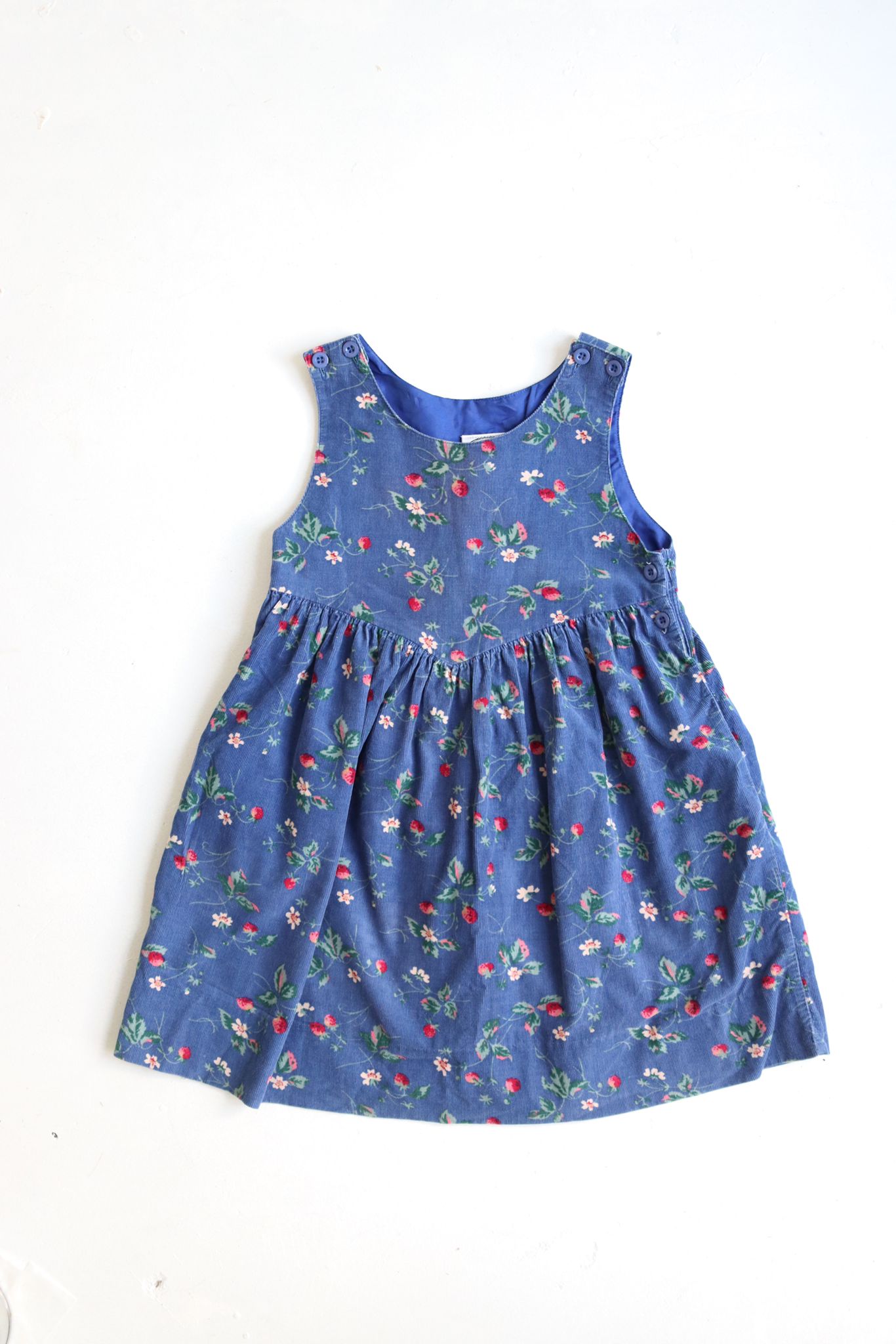 Vintage floral blue Laura Ashley Blouse corduroy dress- Size 3-4 years - made in Great Britain