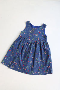 Vintage floral blue Laura Ashley Blouse corduroy dress- Size 3-4 years - made in Great Britain
