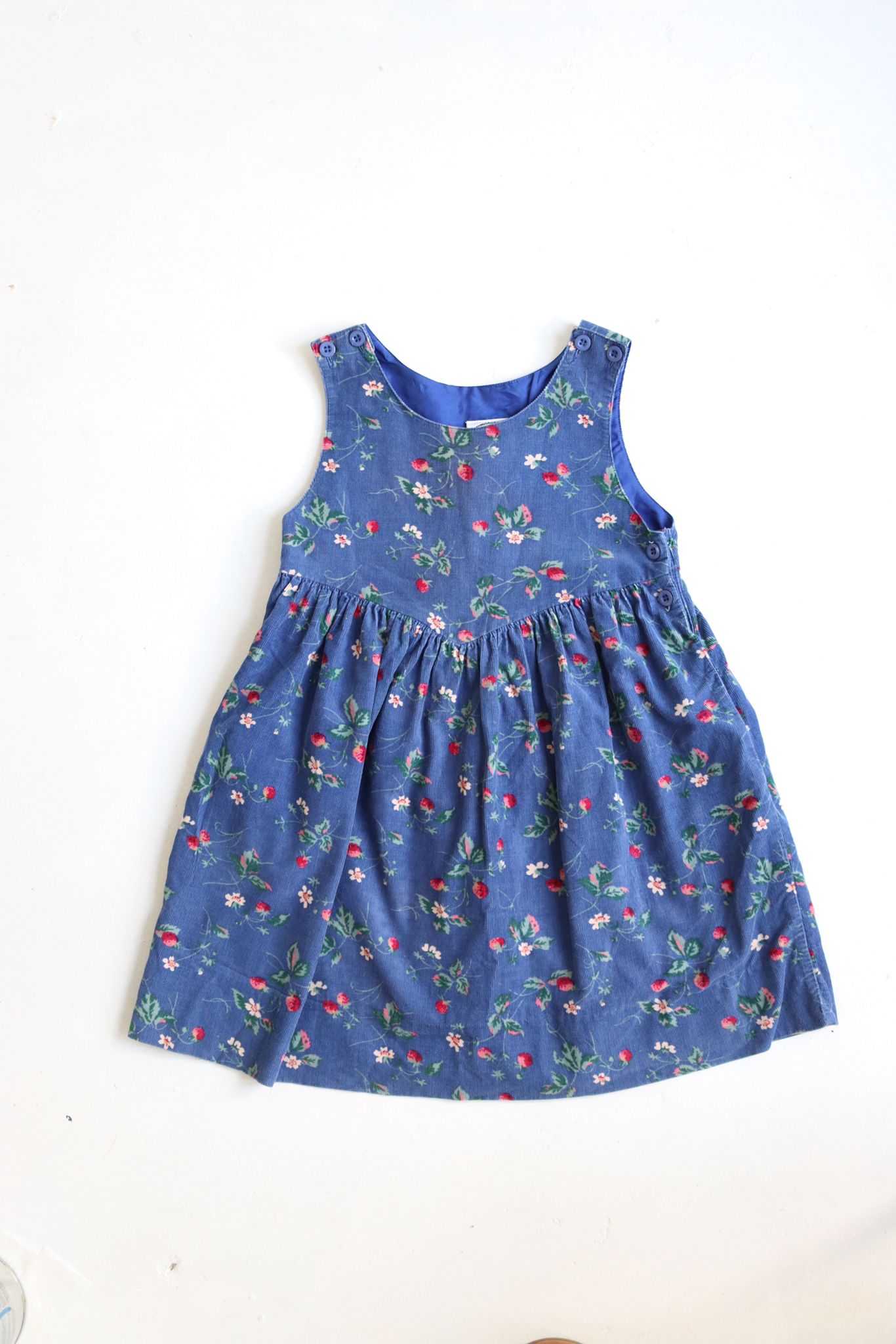 Vintage floral blue Laura Ashley Blouse corduroy dress- Size 3-4 years - made in Great Britain