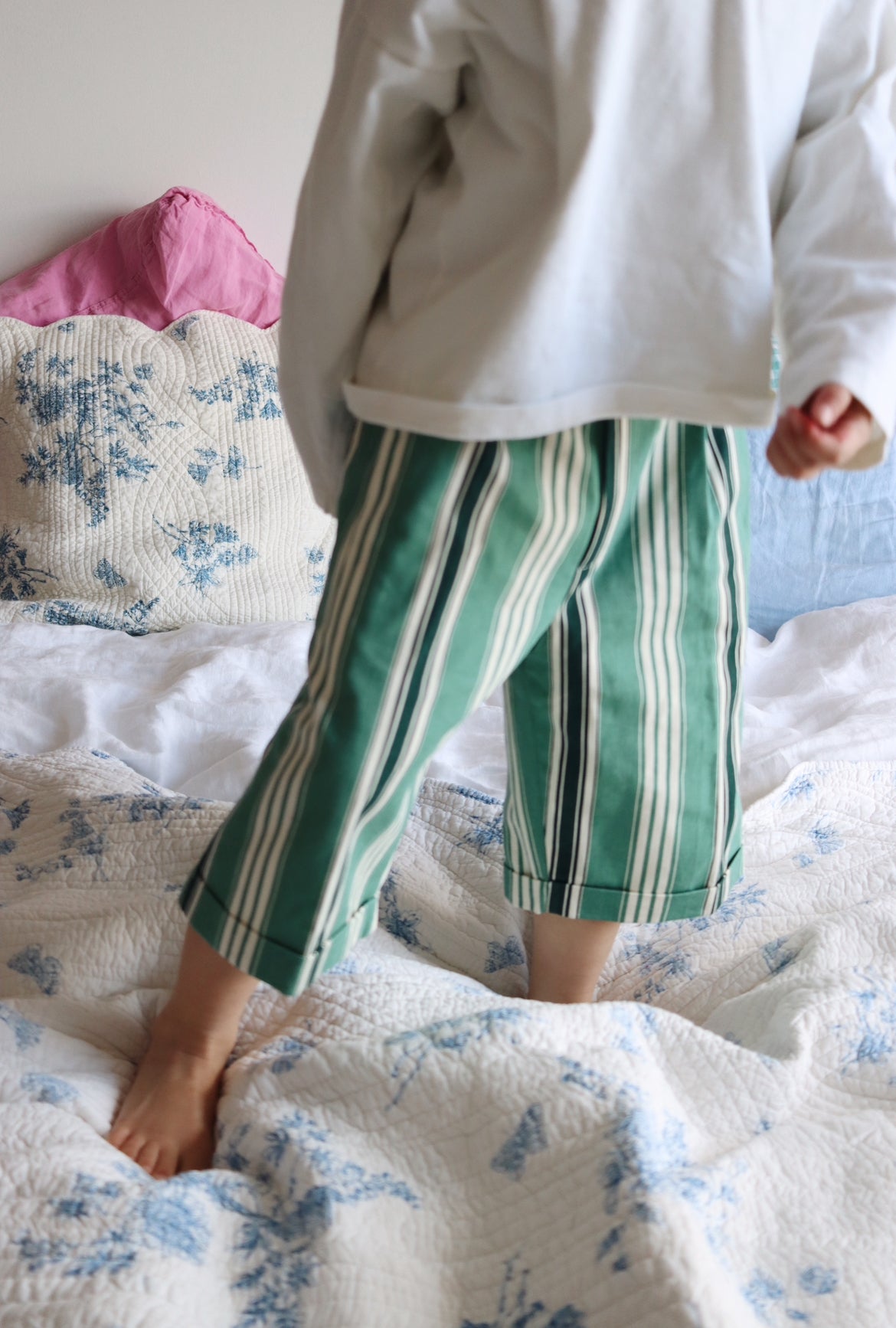Vintage French green striped bermuda shorts  - size 5/6 years - made in France - new with tag
