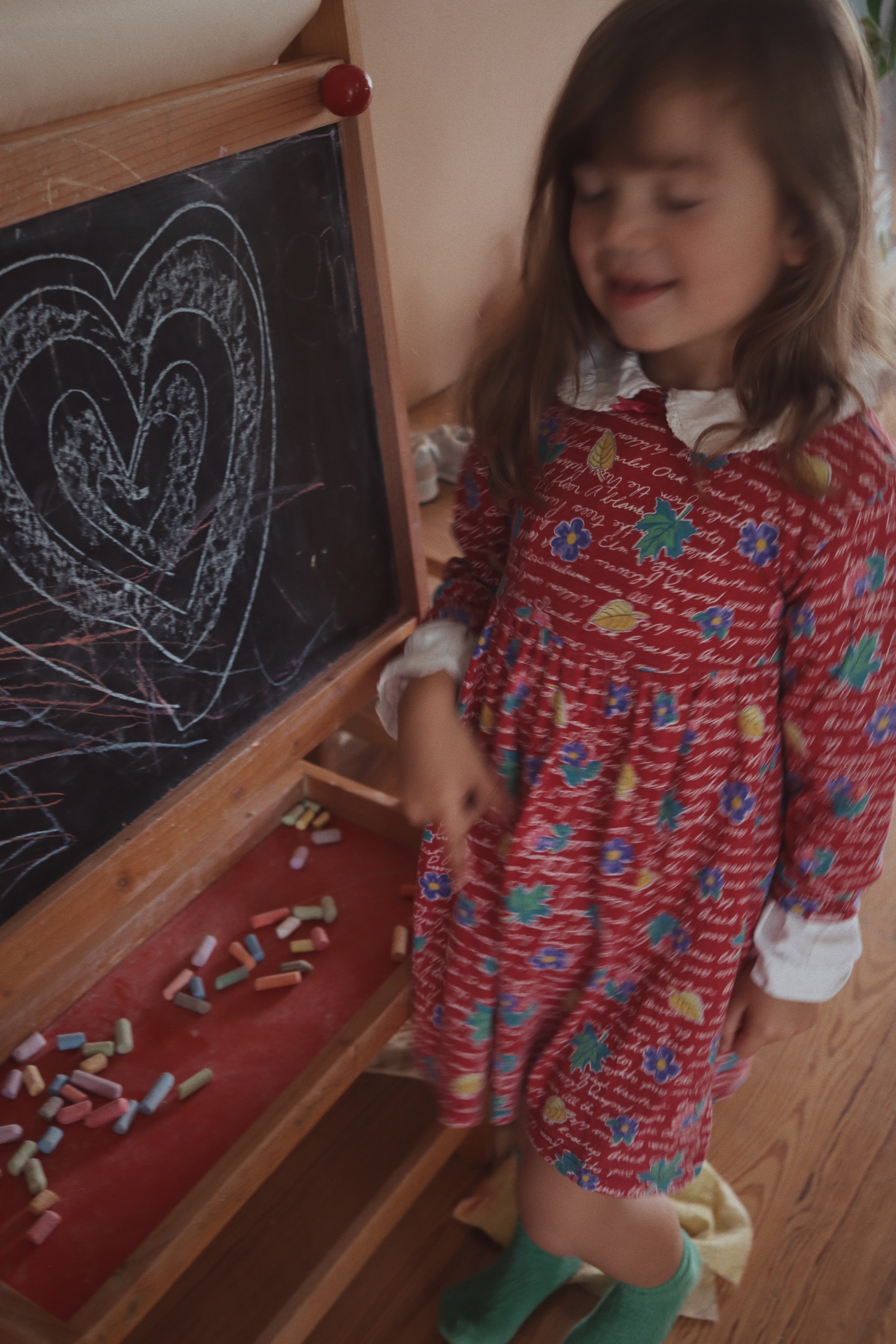 Vintage OshKosh floral cotton Autumn dress - size 4-6 years - made in USA