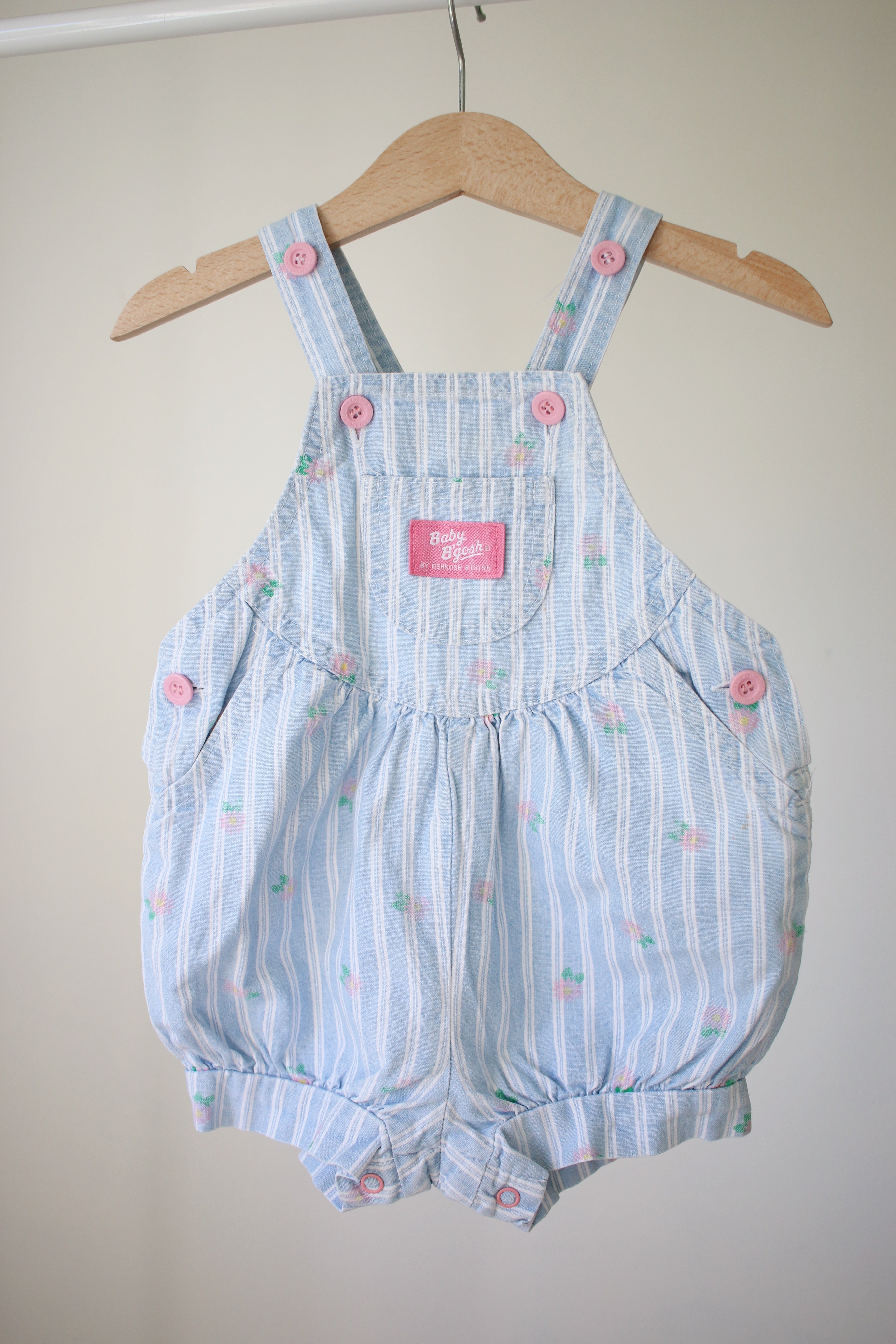 Vintage OshKosh blue striped floral bubble overalls - size 18 months - made in USA