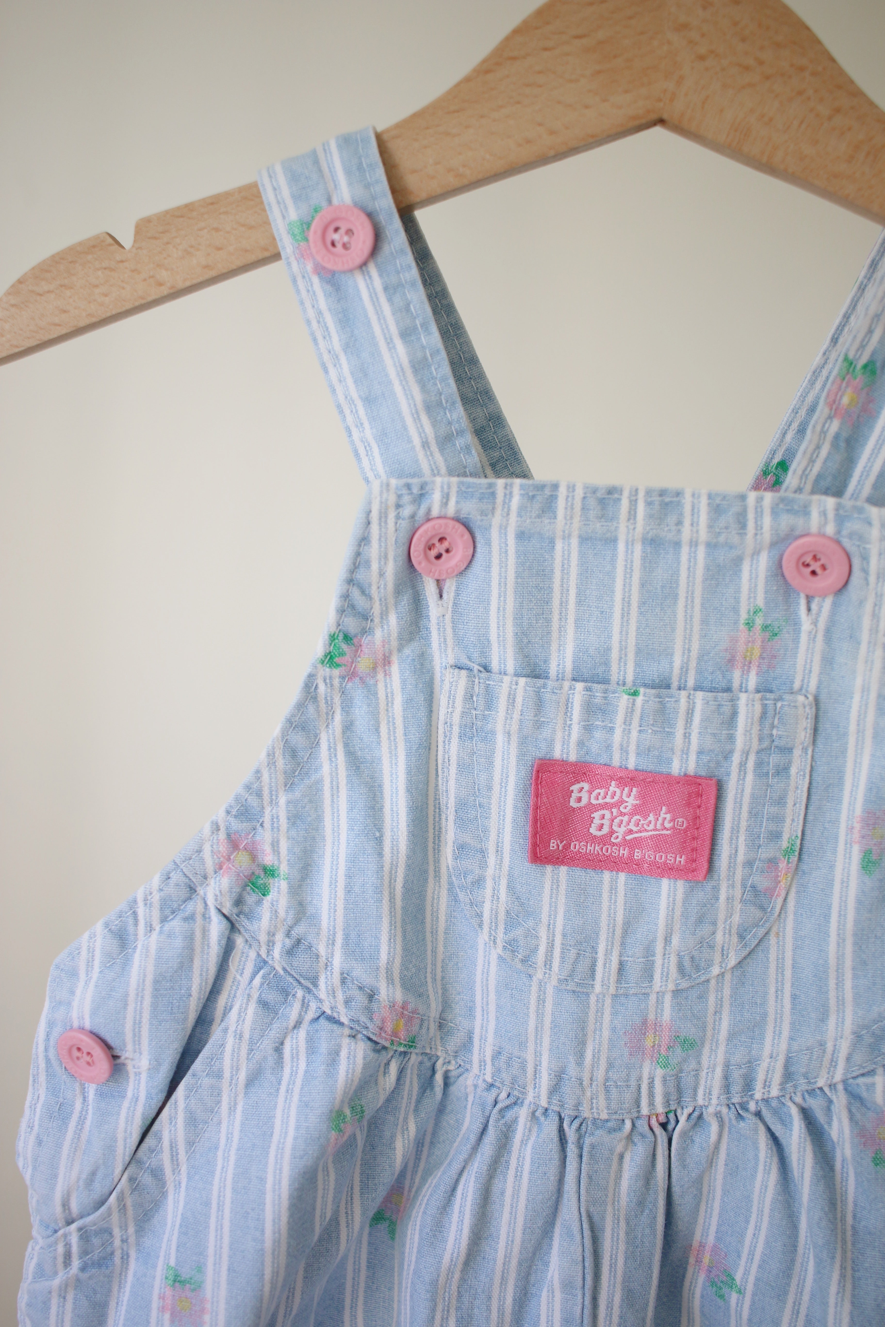 Vintage OshKosh blue striped floral bubble overalls - size 18 months - made in USA