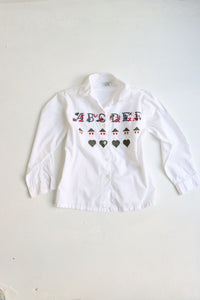 Vintage French white embroidered button-down blouse  - Size 7-8 years