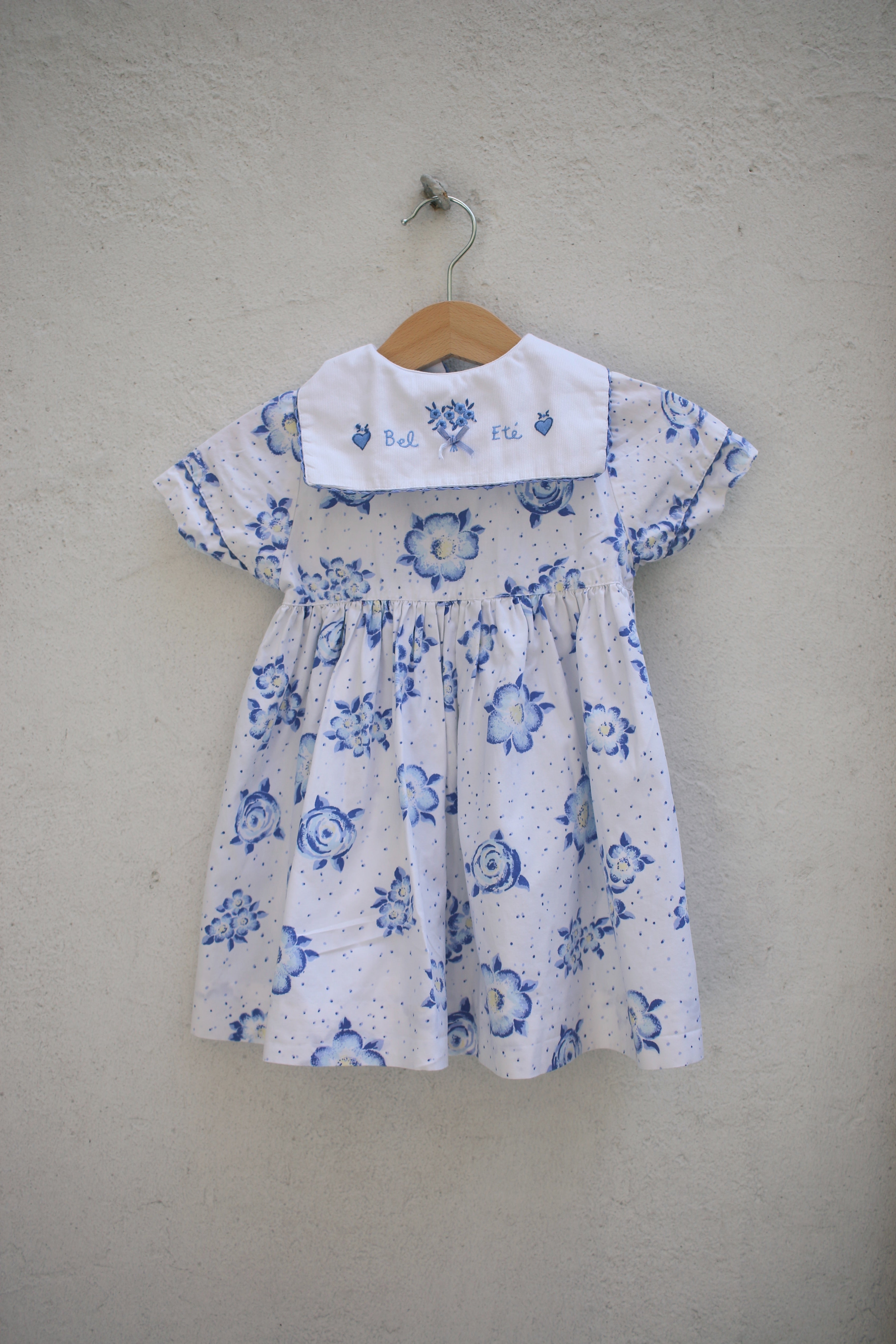 Vintage French blue floral sailor dress - size 12 months
