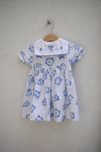 Vintage French blue floral sailor dress - size 12 months