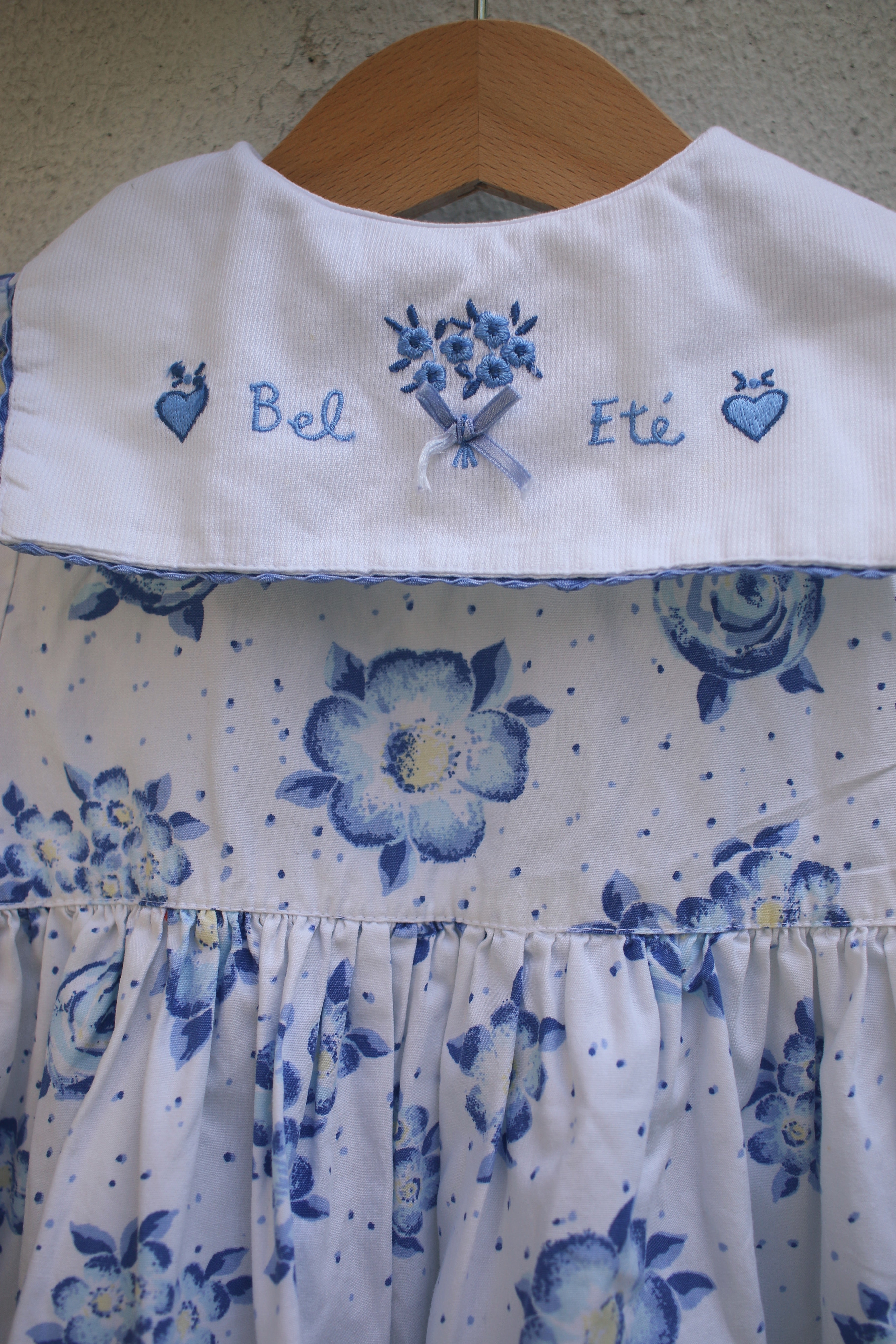 Vintage French blue floral sailor dress - size 12 months