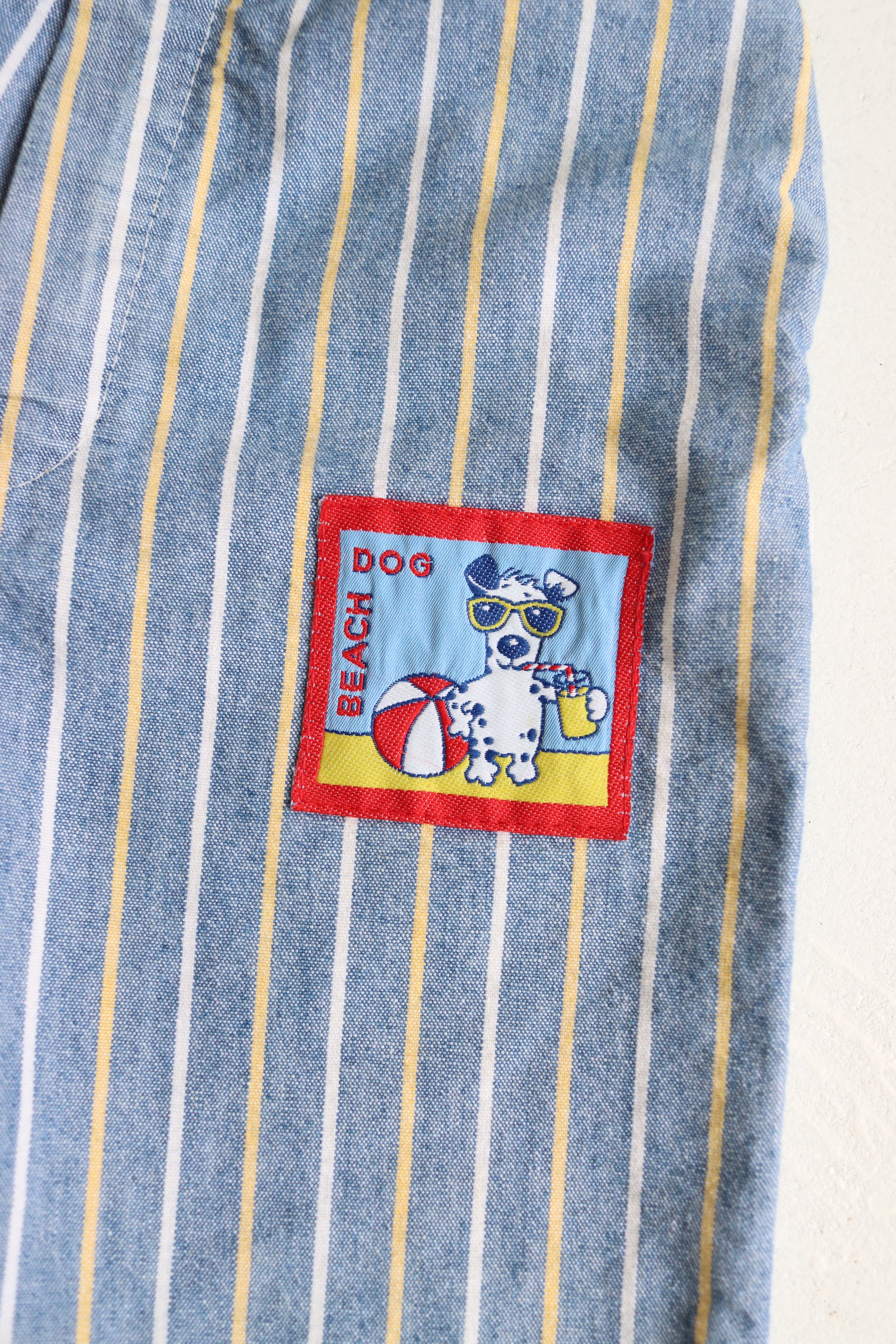 Vintage OshKosh summer striped shortalls with beach patch - size 6-7 years - made in USA