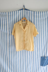 Vintage yellow linen delicate short-sleeve Yves Saint Laurent button down  - Size M