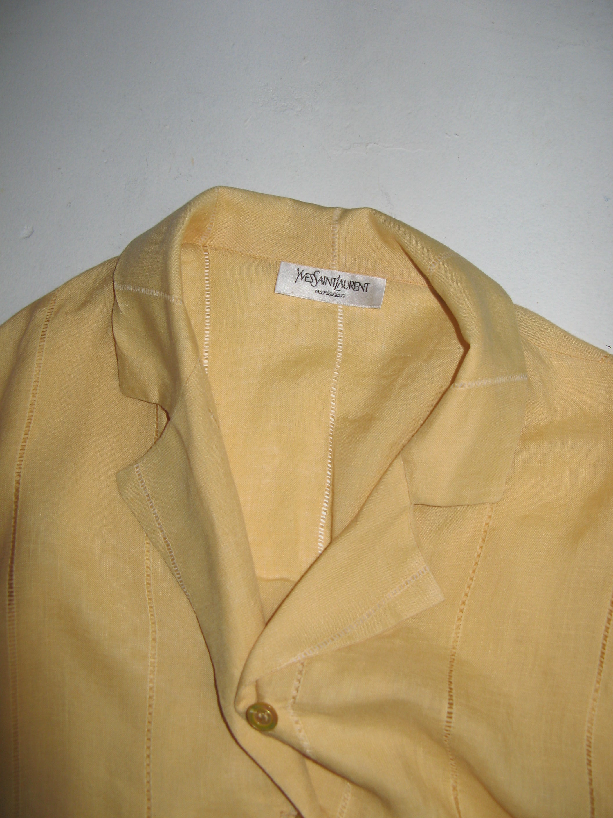 Vintage yellow linen delicate short-sleeve Yves Saint Laurent button down  - Size M