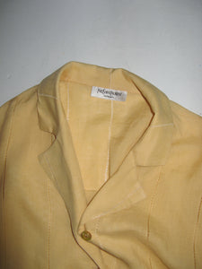 Vintage yellow linen delicate short-sleeve Yves Saint Laurent button down  - Size M