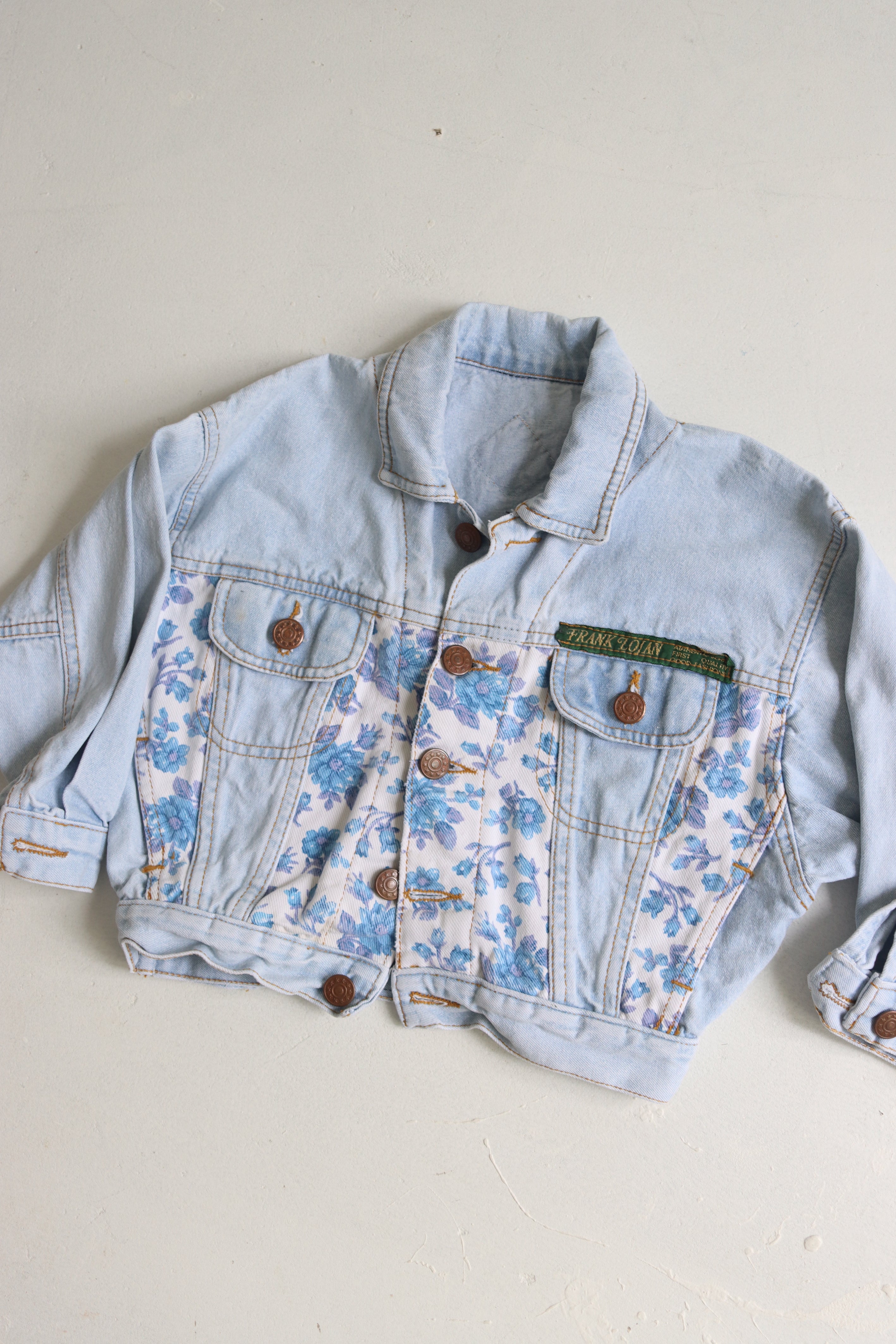 Vintage French floral denim jacket- size 2-3t