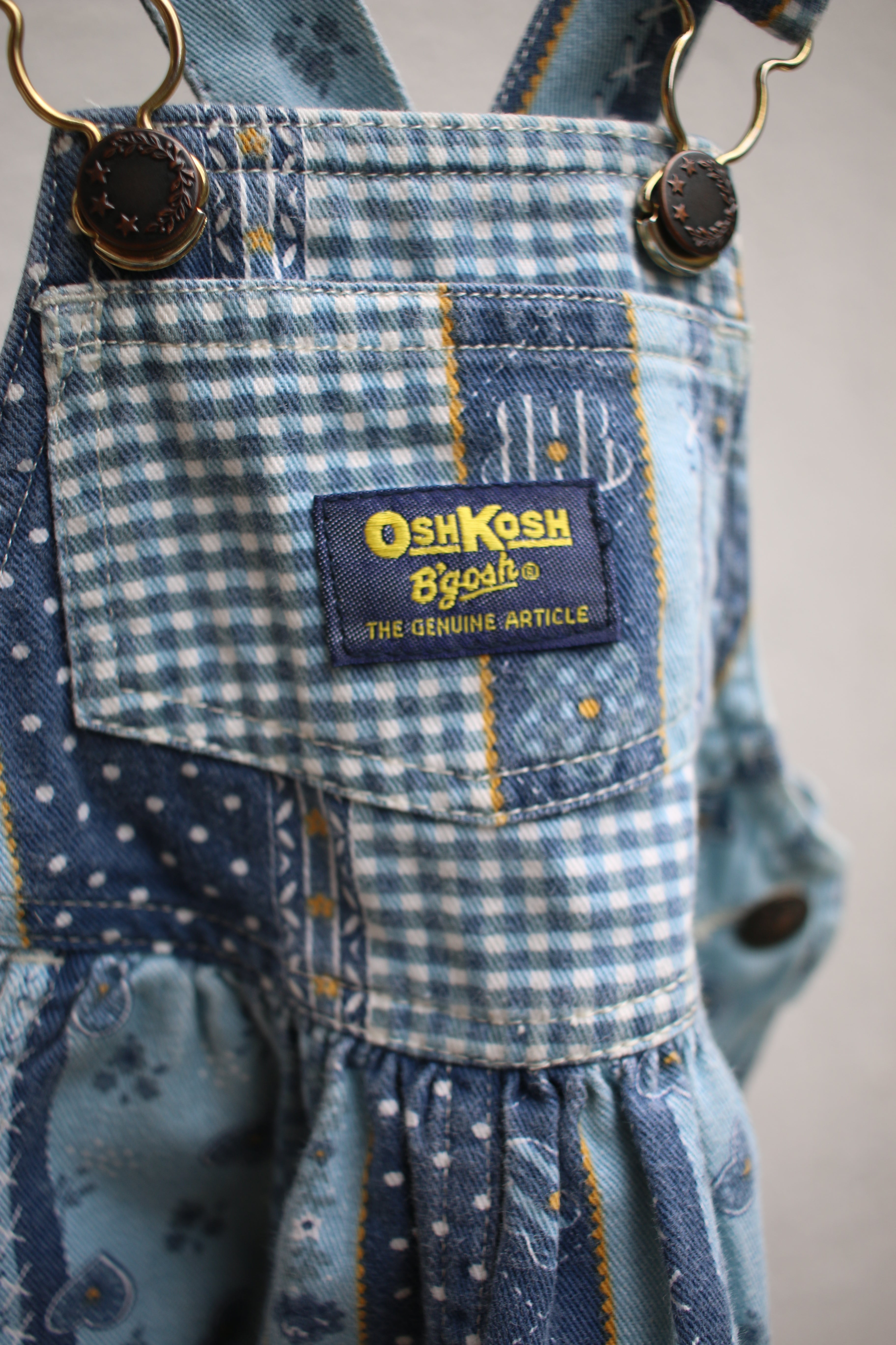 Vintage OshKosh plaid/floral print bubble shortalls - size 18-24 months