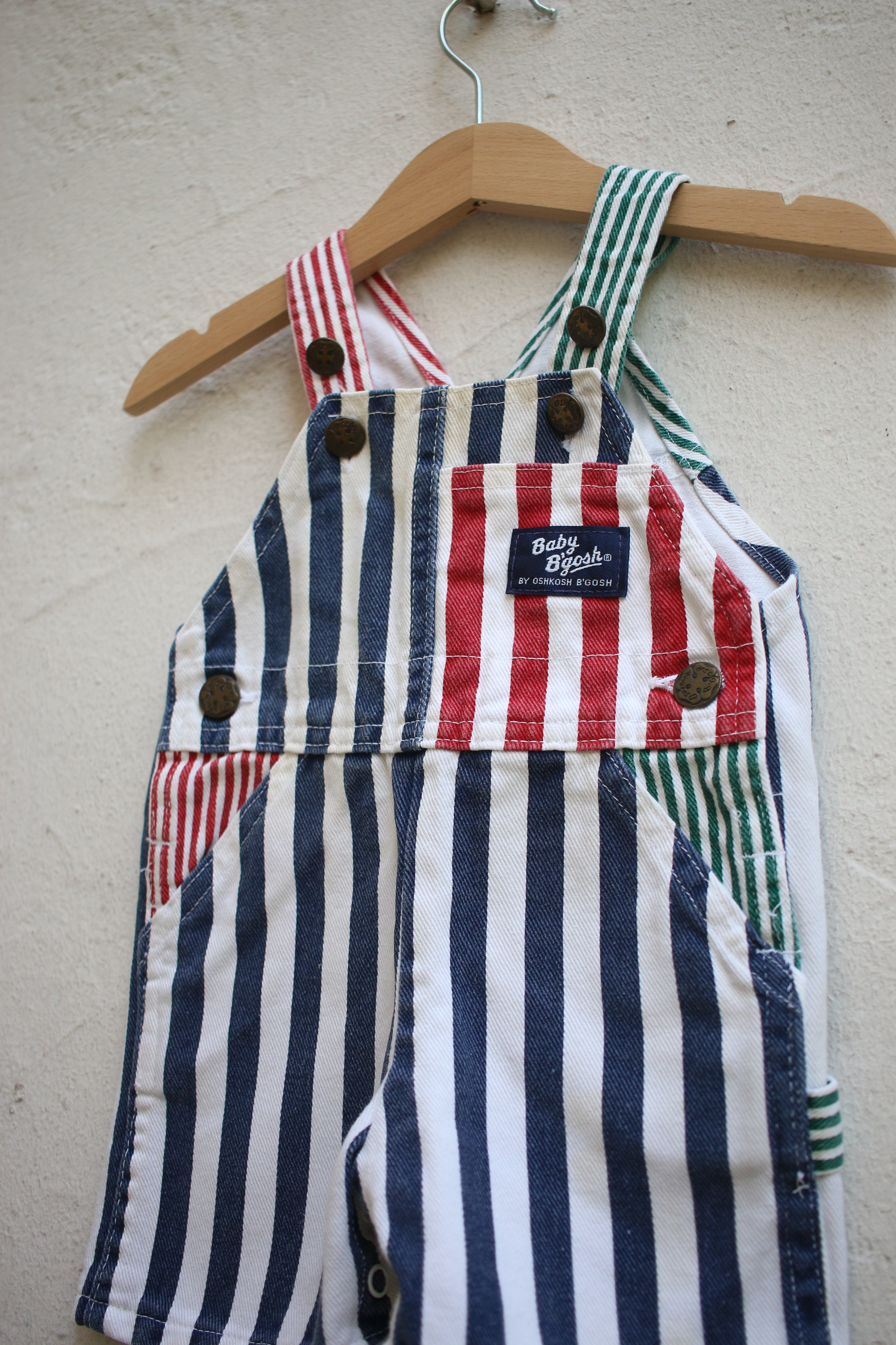 Vintage striped OshKosh shortalls - size 3 months - made in USA