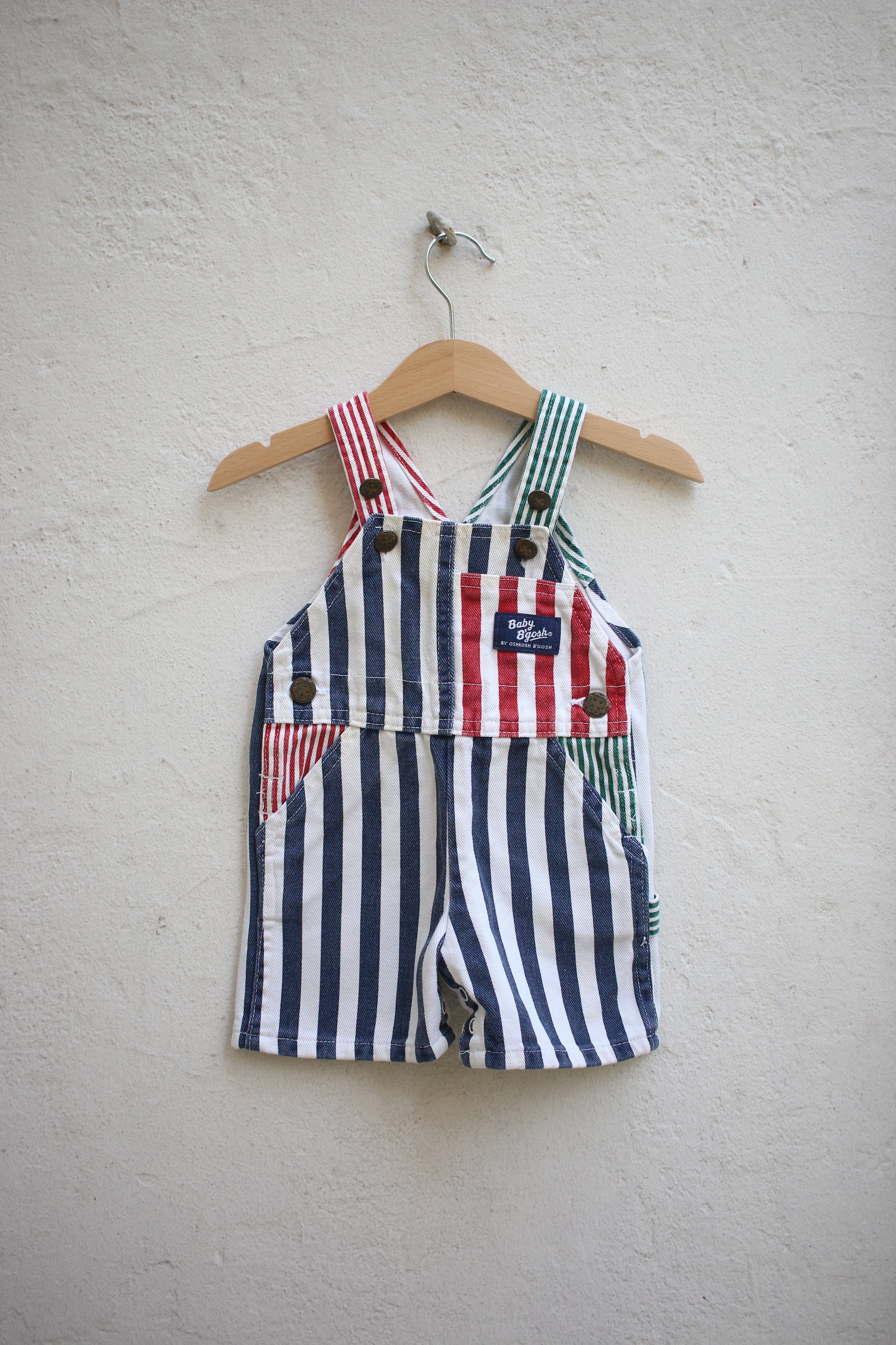 Vintage striped OshKosh shortalls - size 3 months - made in USA