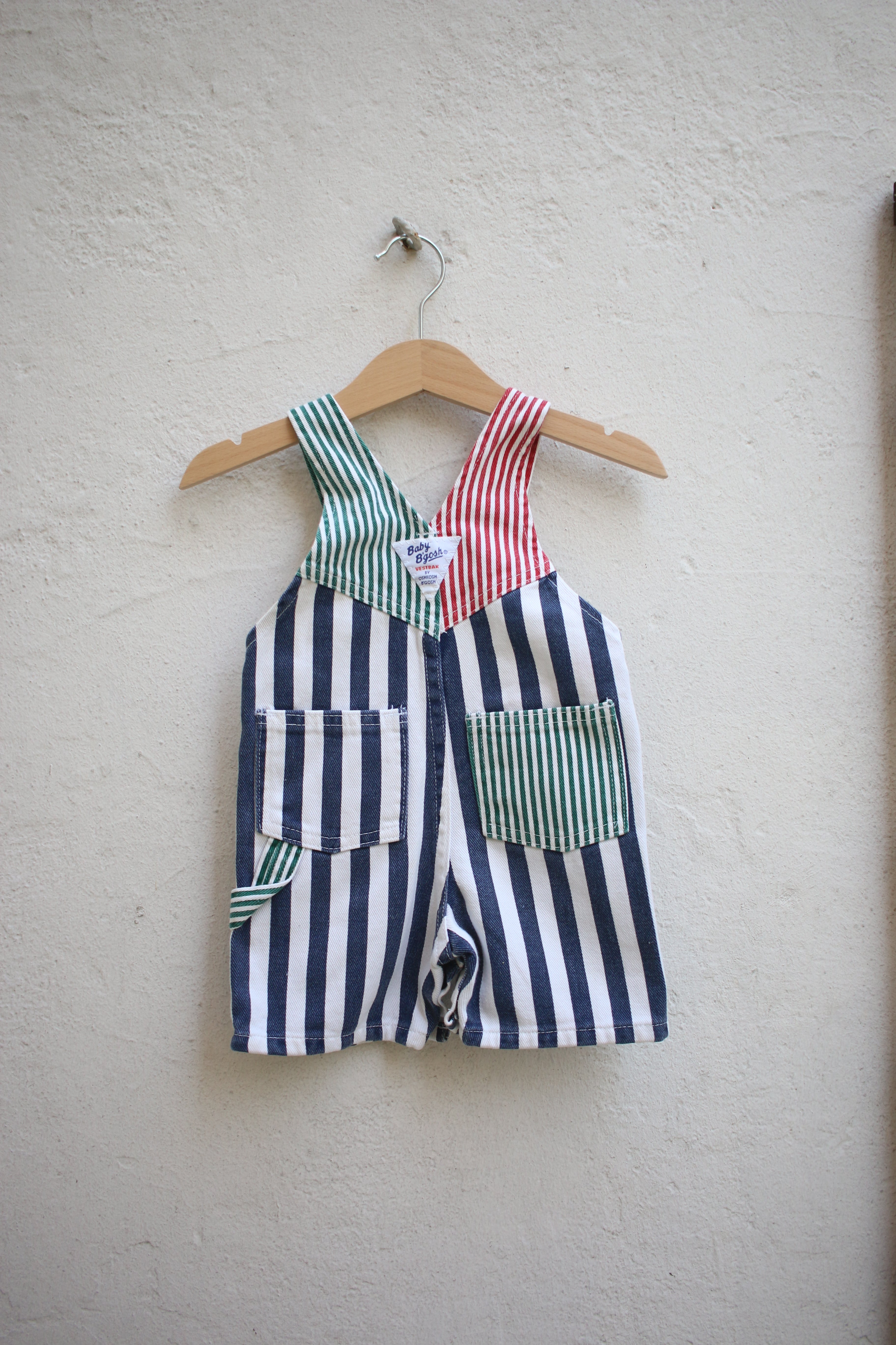 Vintage striped OshKosh shortalls - size 3 months - made in USA