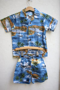 Vintage blue Hawaiian set - size 5-6 years - made in Hawaii