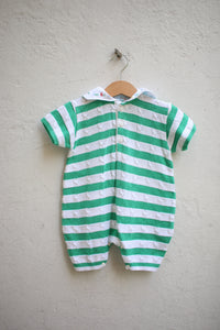 Vintage French green striped one piece - size 6 months - Made in France