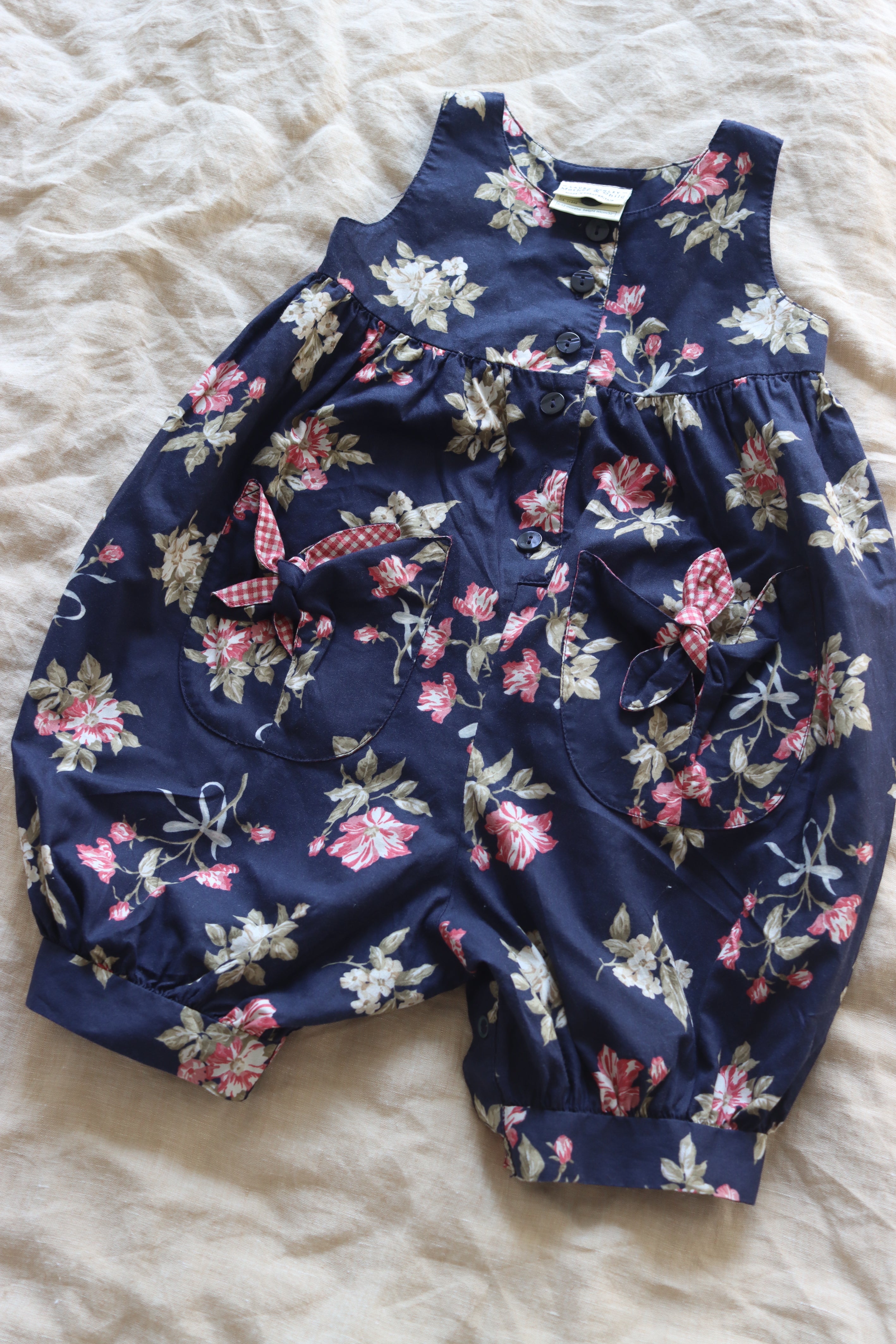 Vintage dark floral Laura Ashley jumpsuit - size 6-12 months - made in UK