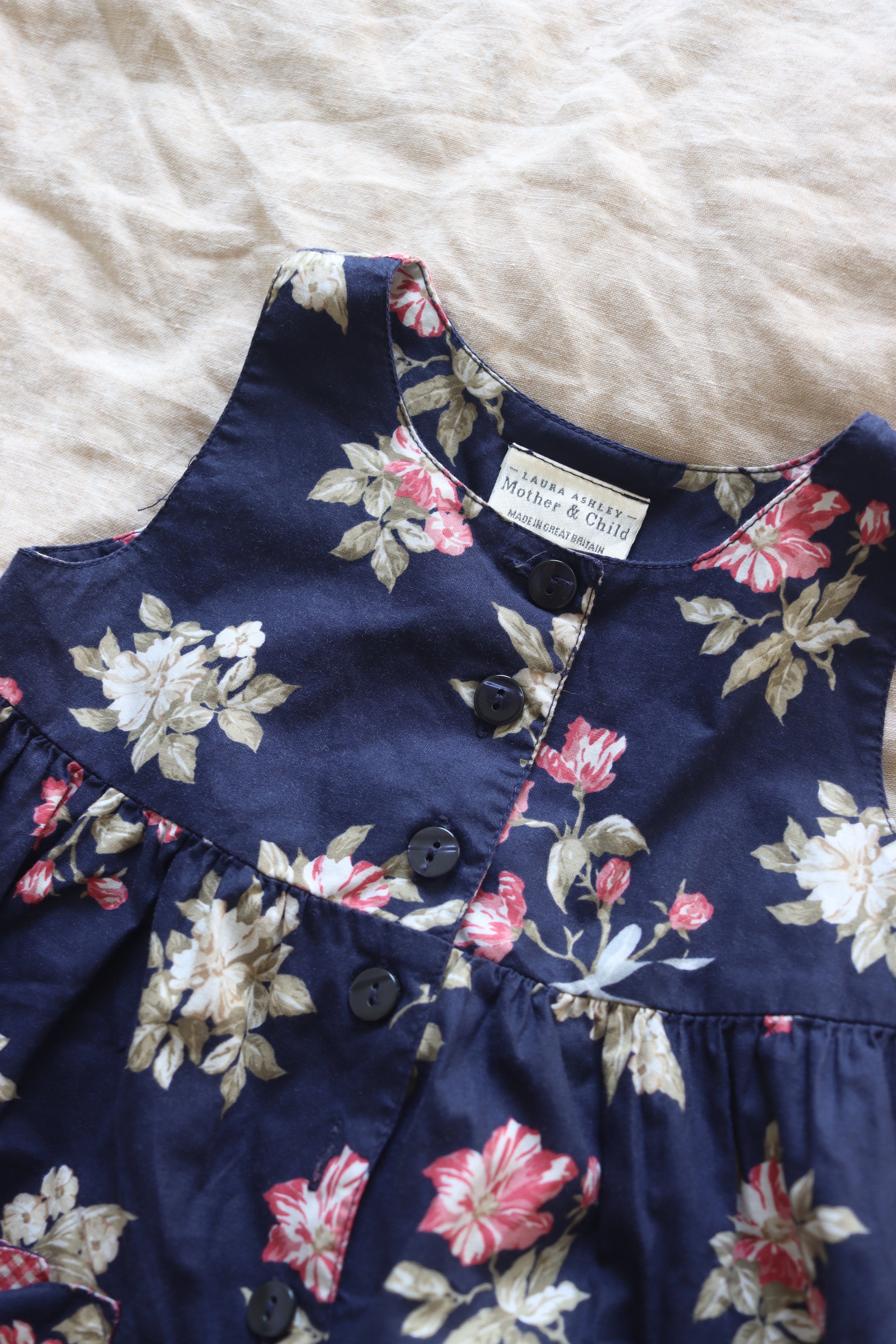 Vintage dark floral Laura Ashley jumpsuit - size 6-12 months - made in UK