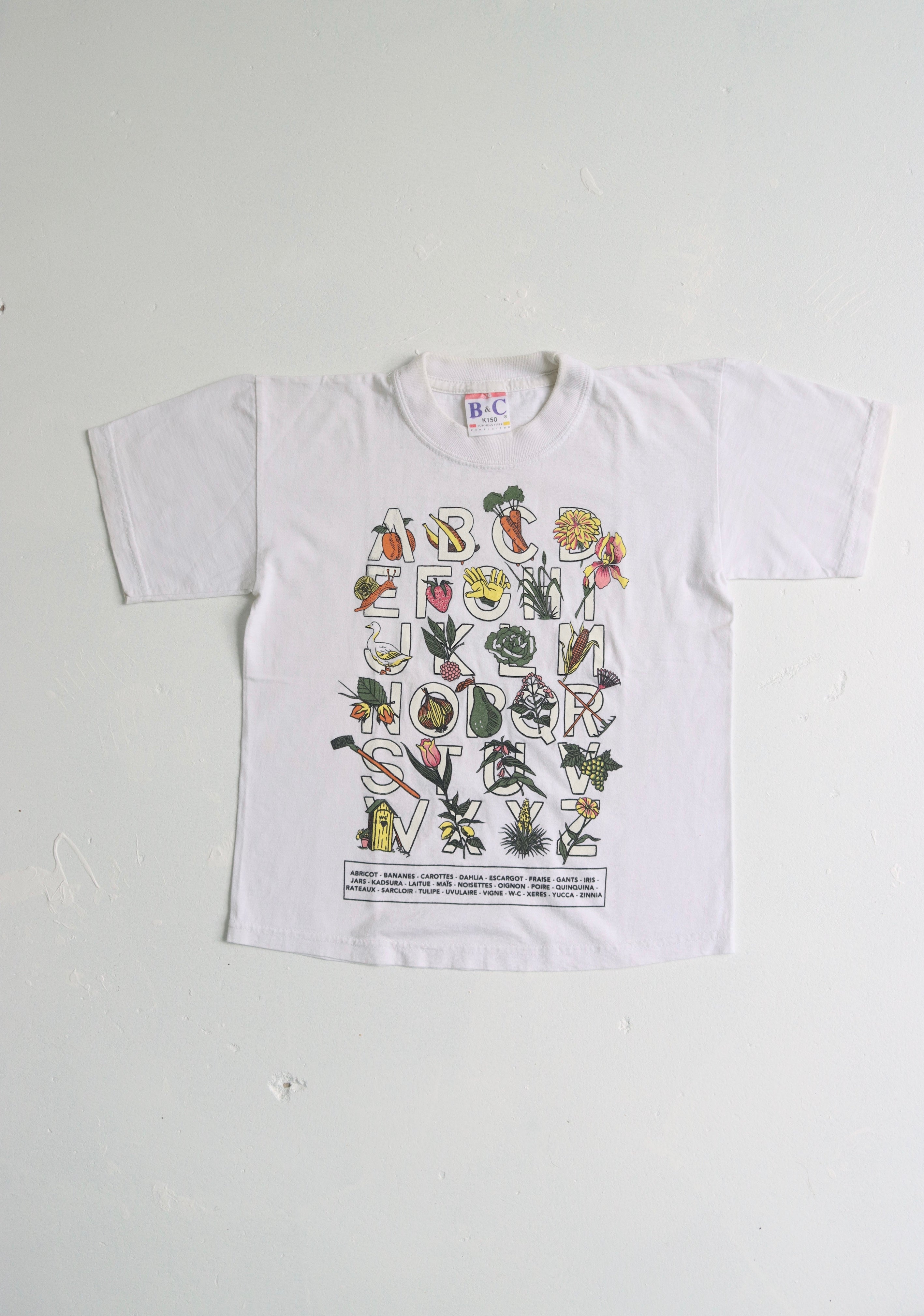 Vintage 90's French garden alphabet t-shirt - size 5/6 years