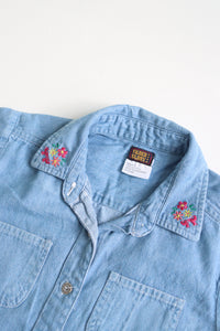 Vintage 90's Faded Glory denim short sleeve blouse with floral embroidery - size 6 years