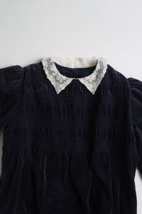 Vintage Laura Ashley dark blue velvet dress - Size 7 years - made in Great Britain