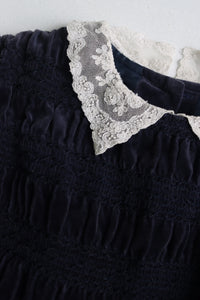 Vintage Laura Ashley dark blue velvet dress - Size 7 years - made in Great Britain