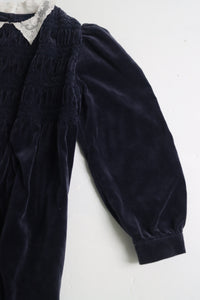 Vintage Laura Ashley dark blue velvet dress - Size 7 years - made in Great Britain