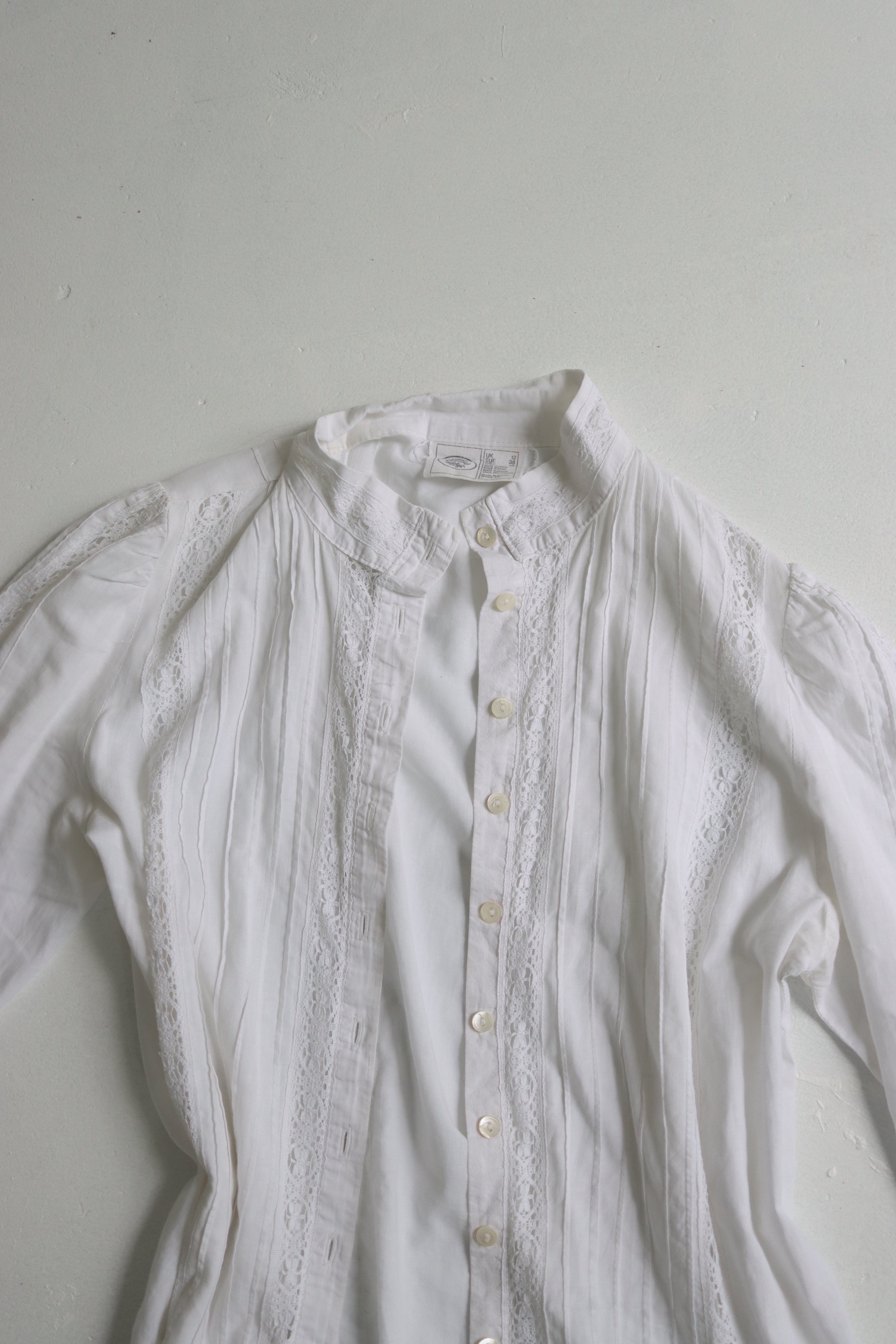 Vintage 70's Laura Ashley white prairie blouse Adult - Size Small - made in Carno UK