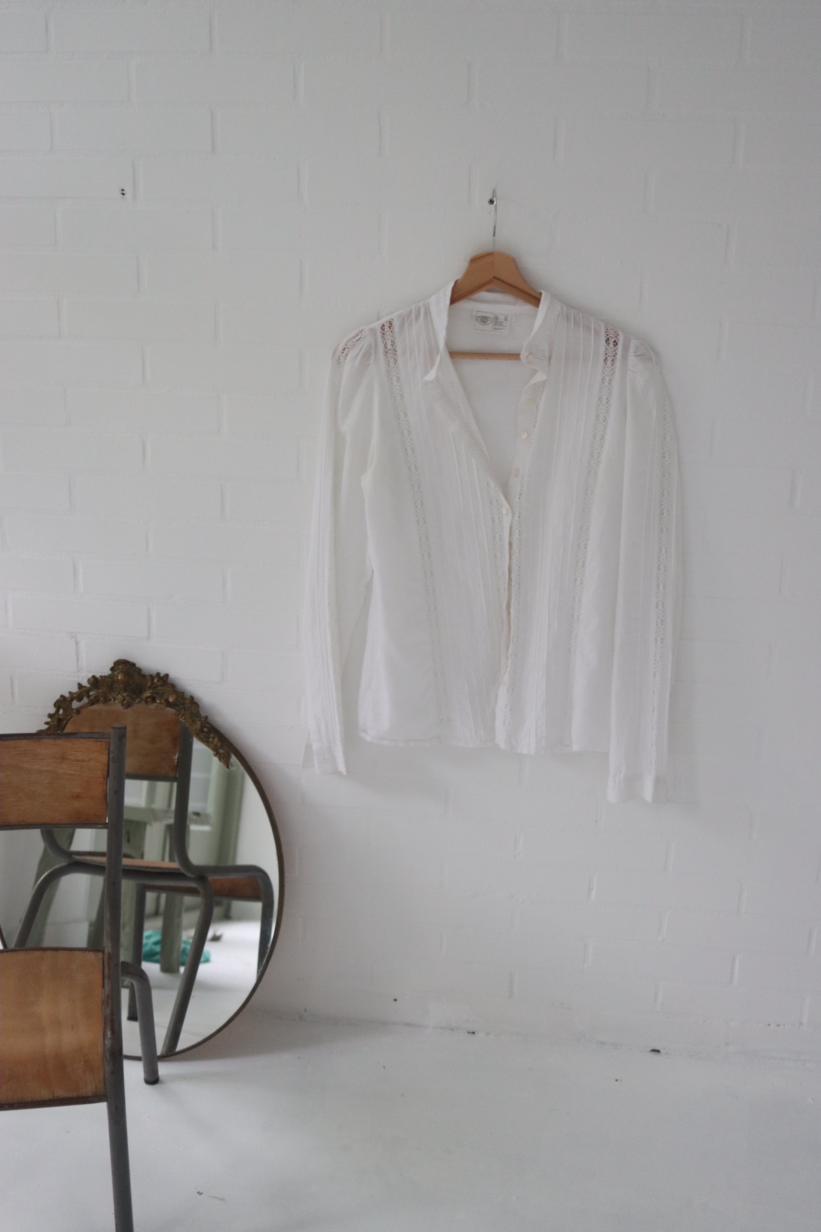 Vintage 70's Laura Ashley white prairie blouse Adult - Size Small - made in Carno UK