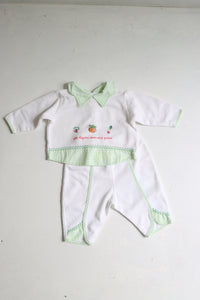 Vintage baby set with Fall detail embroidery - size 6 months