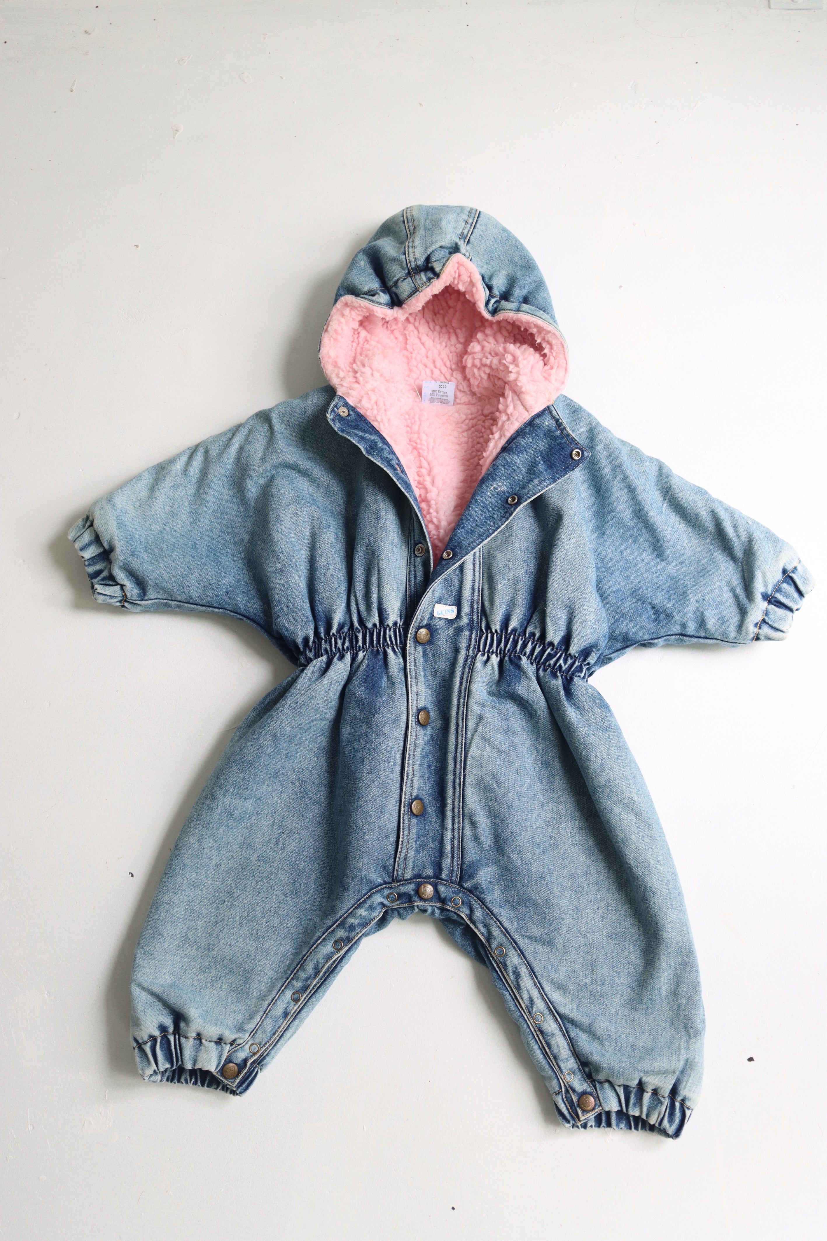 Vintage Guess denim winter suit with pink sherpa - Size 24 months - made in USA