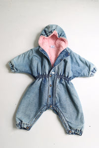 Vintage Guess denim winter suit with pink sherpa - Size 24 months - made in USA