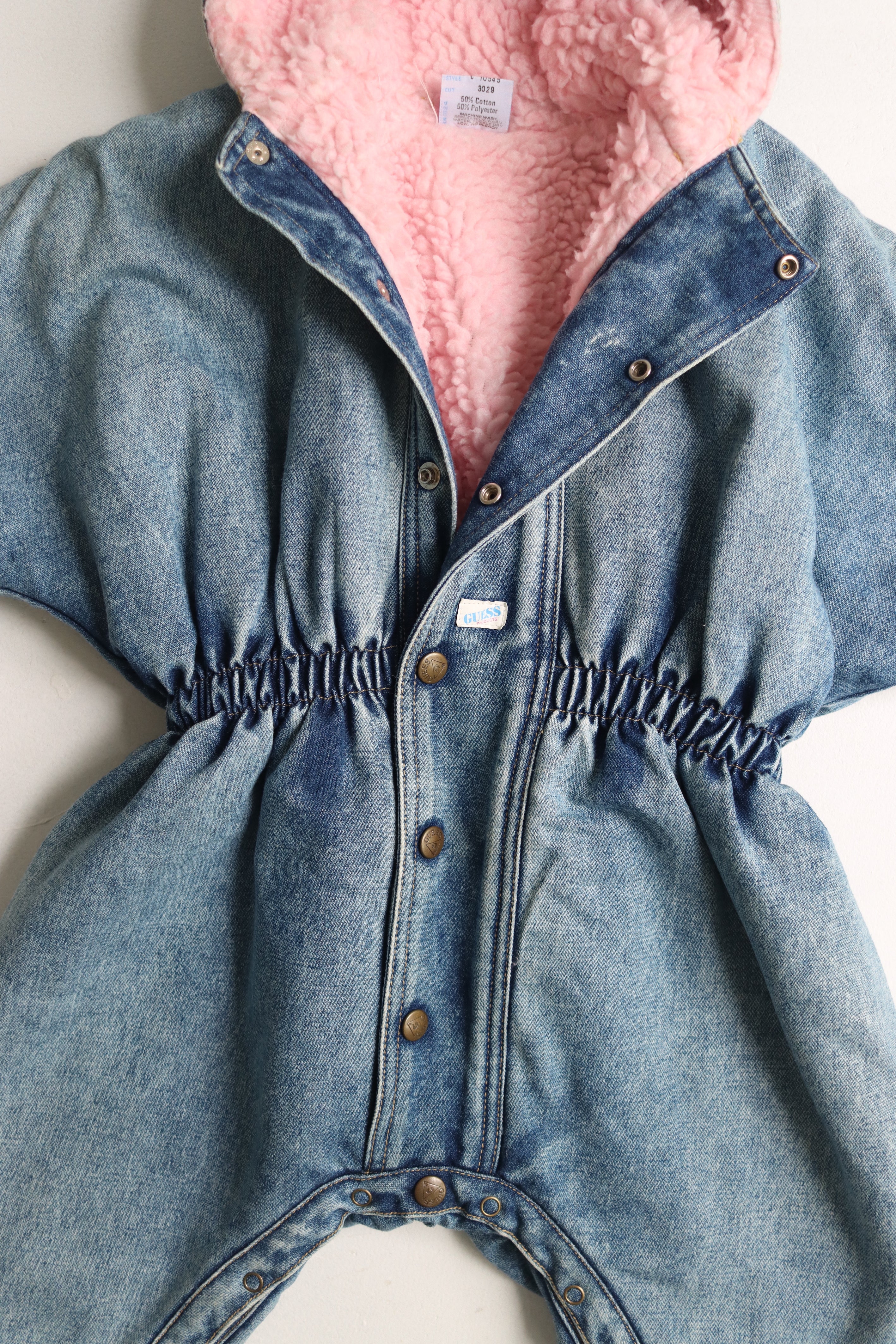 Vintage Guess denim winter suit with pink sherpa - Size 24 months - made in USA