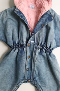 Vintage Guess denim winter suit with pink sherpa - Size 24 months - made in USA