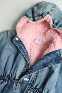 Vintage Guess denim winter suit with pink sherpa - Size 24 months - made in USA