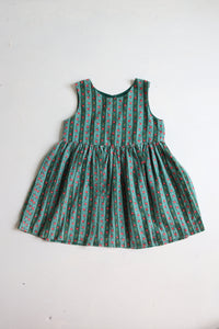 Vintage Laura Ashley green striped floral dress - Size 3 years - made in Great Britain