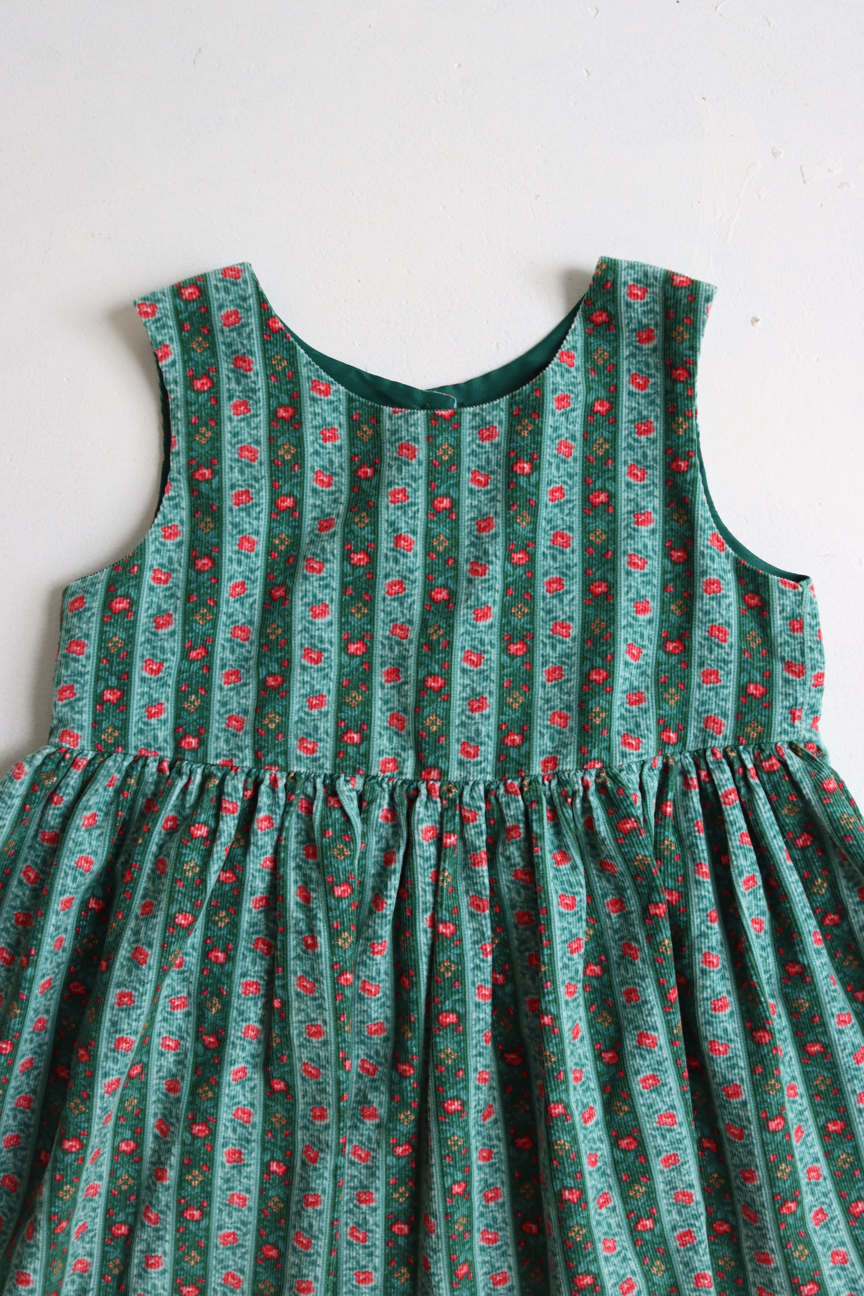 Vintage Laura Ashley green striped floral dress - Size 3 years - made in Great Britain