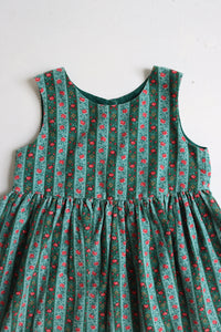 Vintage Laura Ashley green striped floral dress - Size 3 years - made in Great Britain